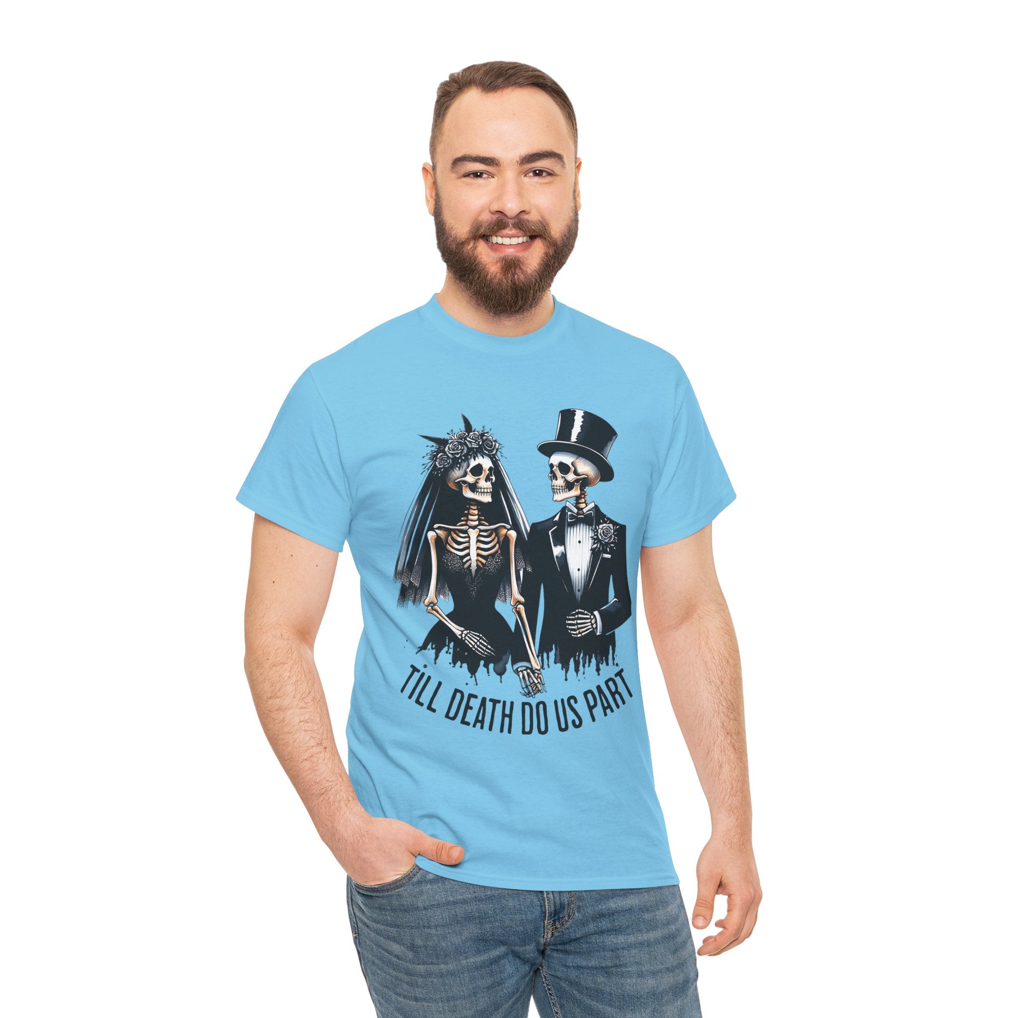 Skeleton Bride and Groom Wedding. Til Death, Tee - Horror Graphic Tee, Unisex Cotton Shirt, Halloween Costume, Horror Movie Gift, Spooky T-Shirt, Horror Fan Apparel