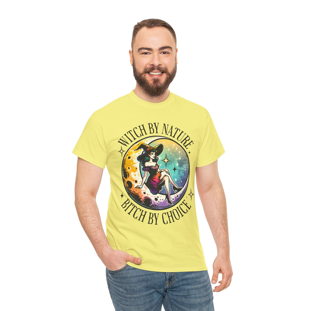 Witchy Cotton Tee - "Witch by Nature, Bitch by Choice" | Unisex Tee for Spooky Season, Boho Fashion, Festival Wear, Gift for Witches