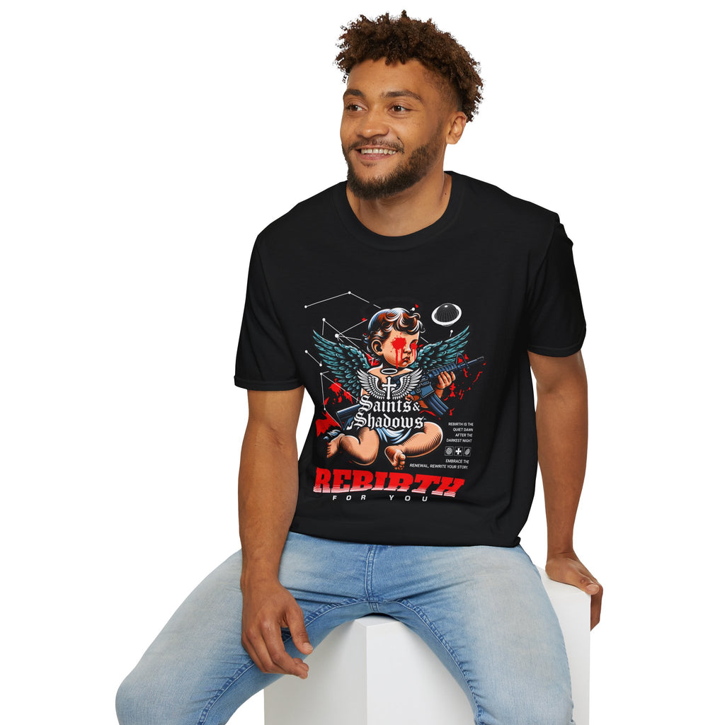 Saints and Shadows - Rebirth, Angelic Artwork Unisex Softstyle T-Shirt, Casual Wear