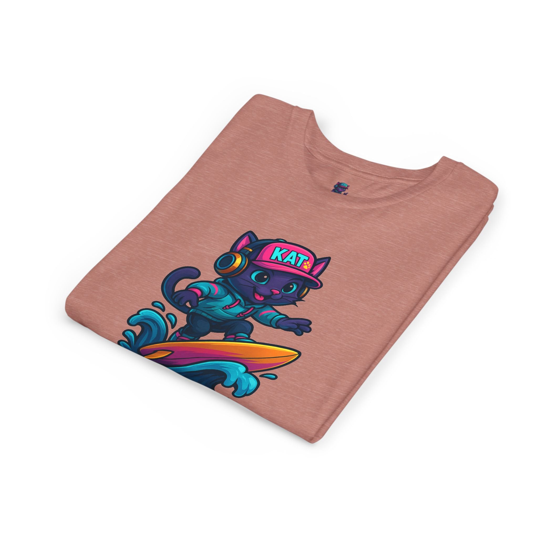 DJ KAT PAWS Paw-Sitive Waves Only, Youth Tee | Kids Surfing T-Shirt, Fun Cat Graphic Top, Summer Apparel, Gifts for Animal Lovers