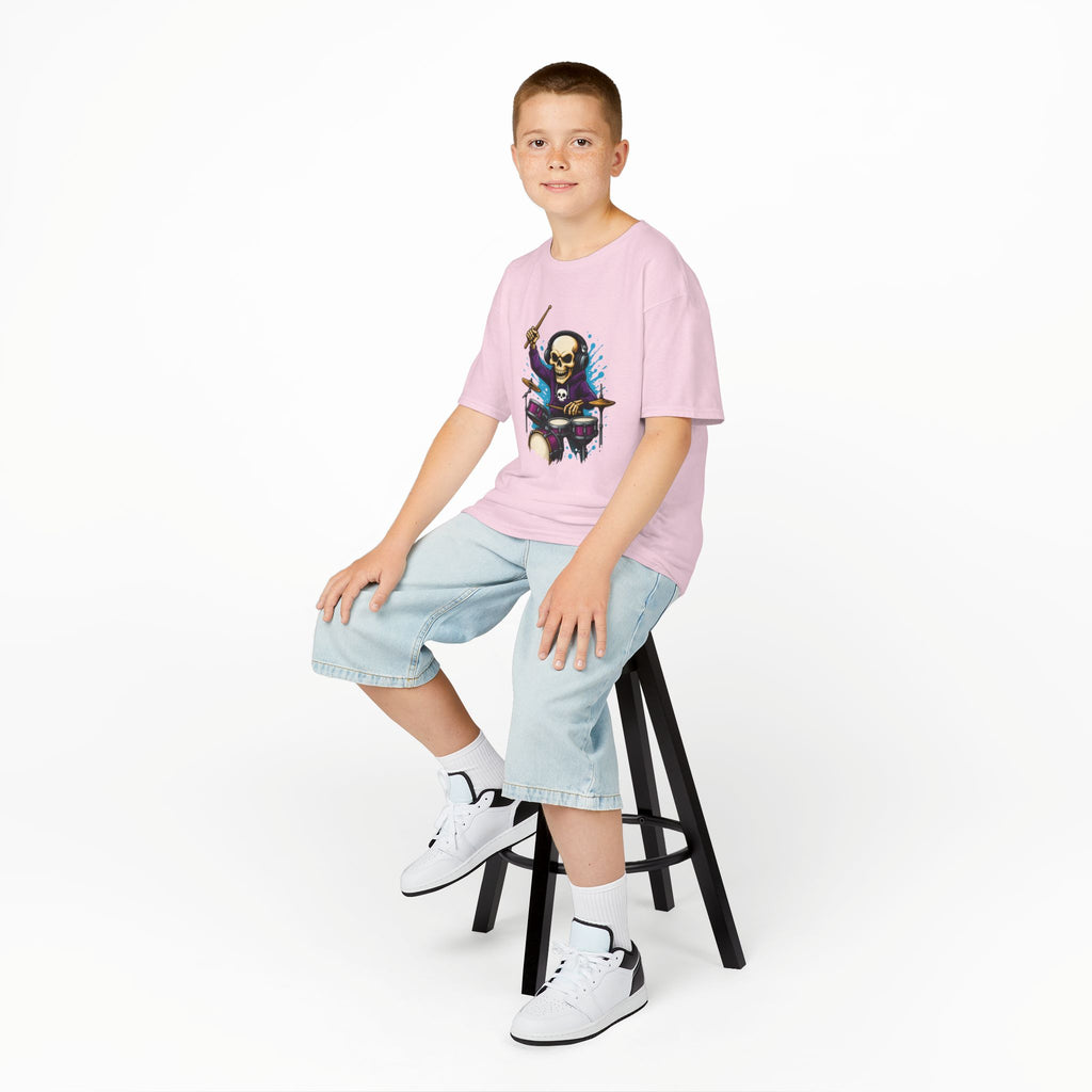 Bone Jams MC Bonez Kids Tee | Drummer Edition | Halloween Costume, Birthday Gift & Drop Dead Beats Apparel