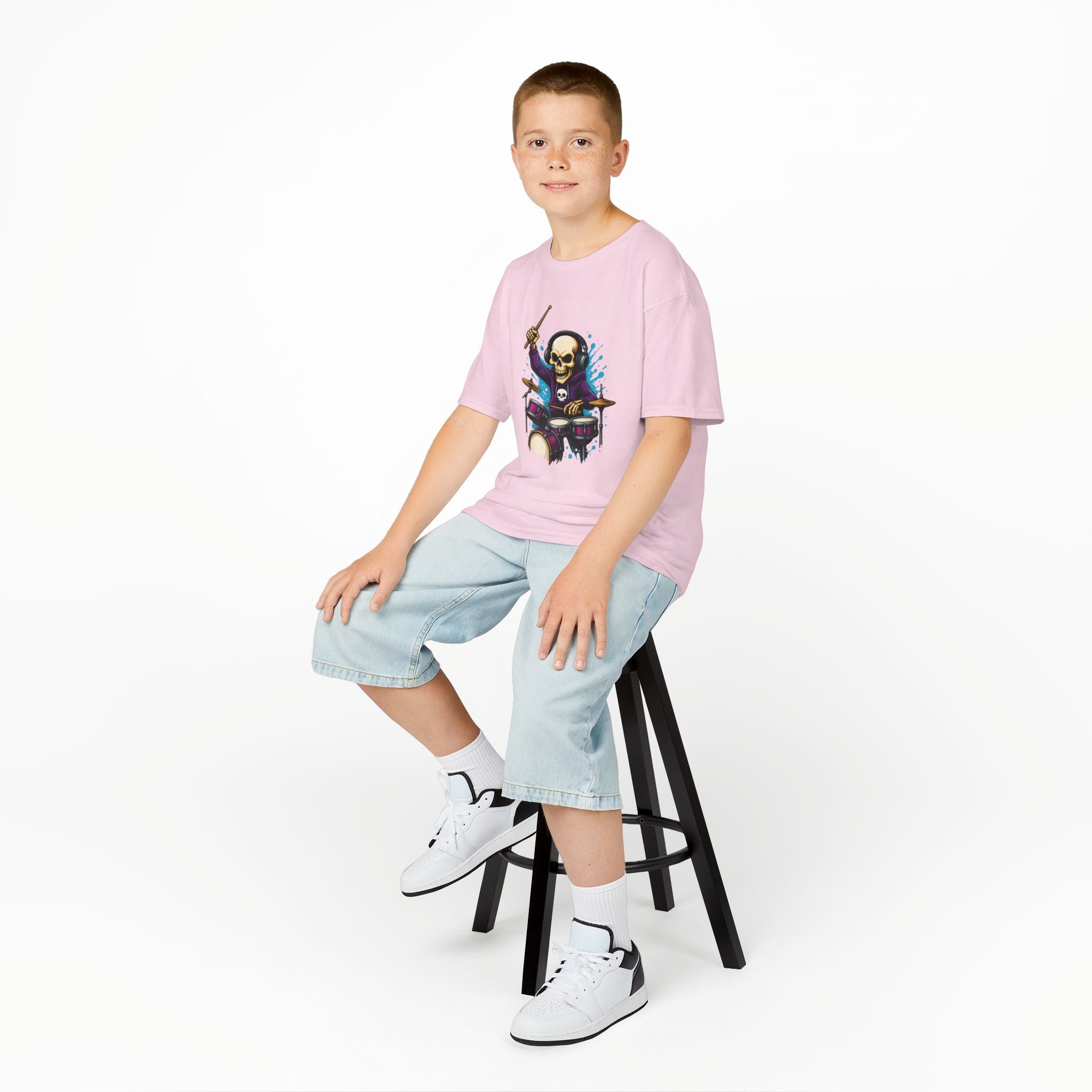 Bone Jams MC Bonez Kids Tee | Drummer Edition | Halloween Costume, Birthday Gift & Drop Dead Beats Apparel