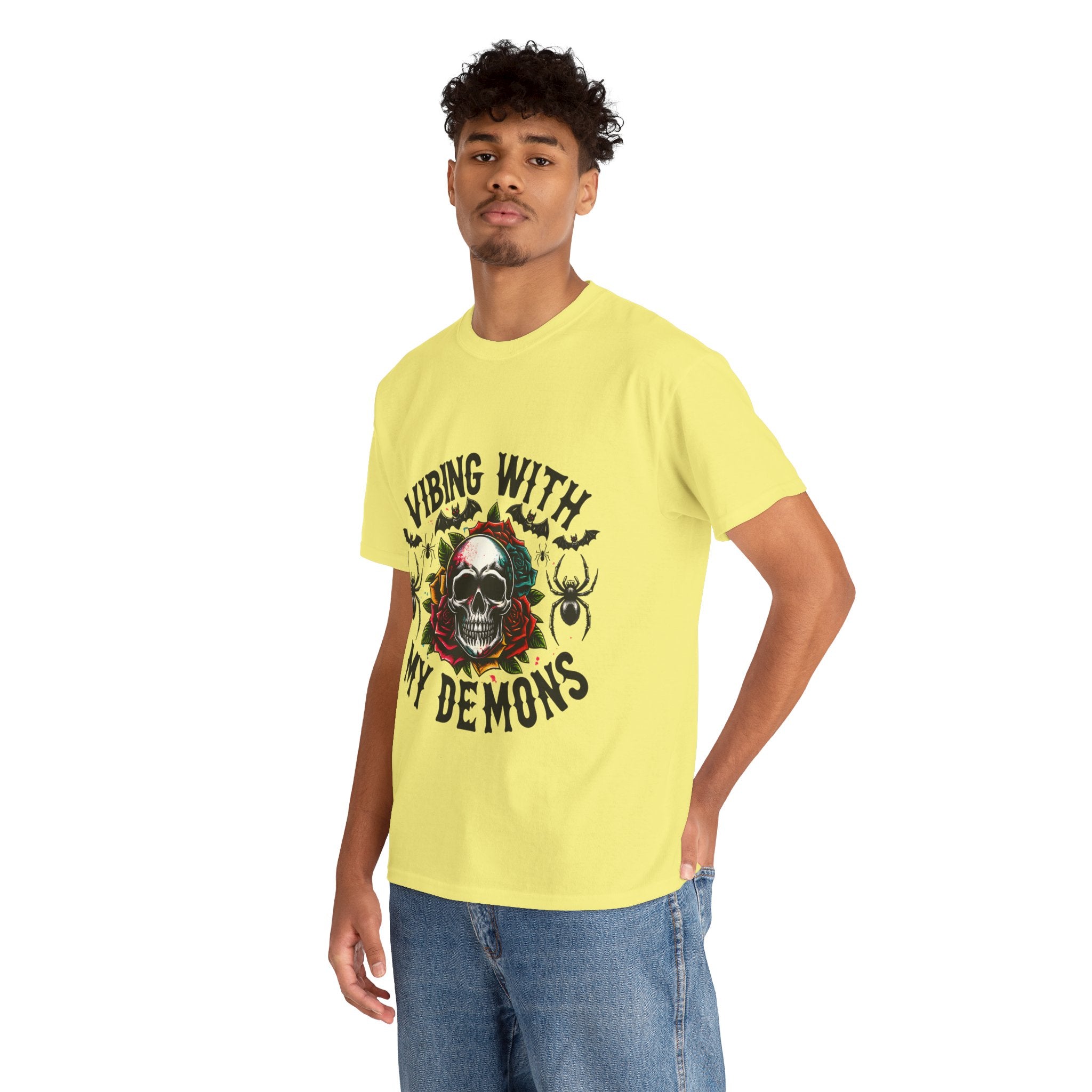 Vibing With My Demons, Halloween Skeleton & Pumpkin Tee, Spooky Season Apparel, Fall Fashion, Gift for Halloween Lovers