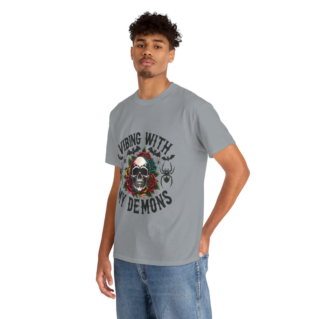Vibing With My Demons, Halloween Skeleton & Pumpkin Tee, Spooky Season Apparel, Fall Fashion, Gift for Halloween Lovers