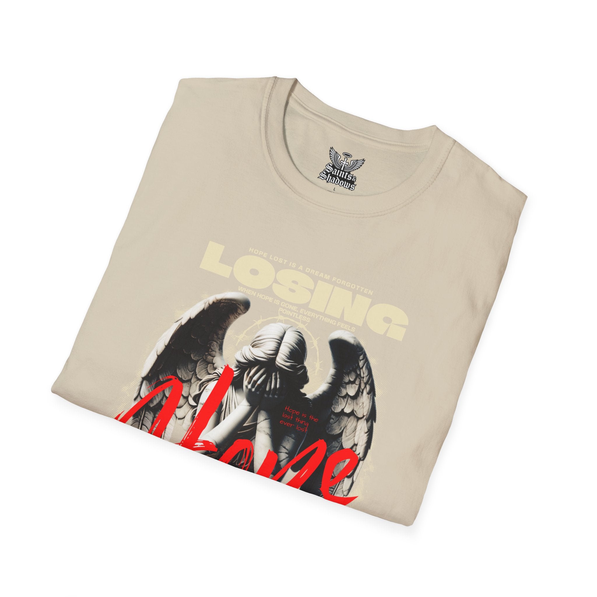 Saints and Shadows - Losing Hope, Angelic Artwork Unisex Softstyle T-Shirt, Casual Wear