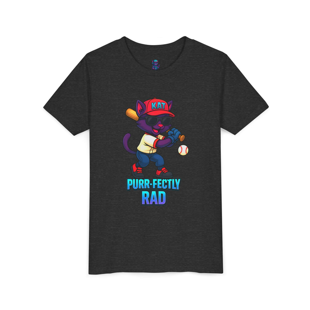 DJ KAT PAWS – Purr-fectly Rad Baseball Youth Tee | Fun Kids Graphic Shirt, Cool Cat Design, Perfect for Birthdays, Playdates & Sports Events