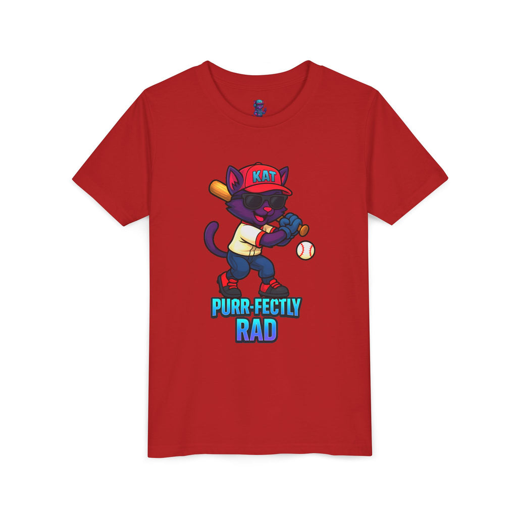 DJ KAT PAWS – Purr-fectly Rad Baseball Youth Tee | Fun Kids Graphic Shirt, Cool Cat Design, Perfect for Birthdays, Playdates & Sports Events