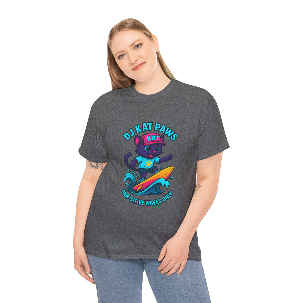 DJ KAT PAWS Surfing Fun T-Shirt | Stay Cool, Have Fun, Play Safe, Be You! | Fun Summer Tee, Gift for Cat Lovers, Beach Vibes