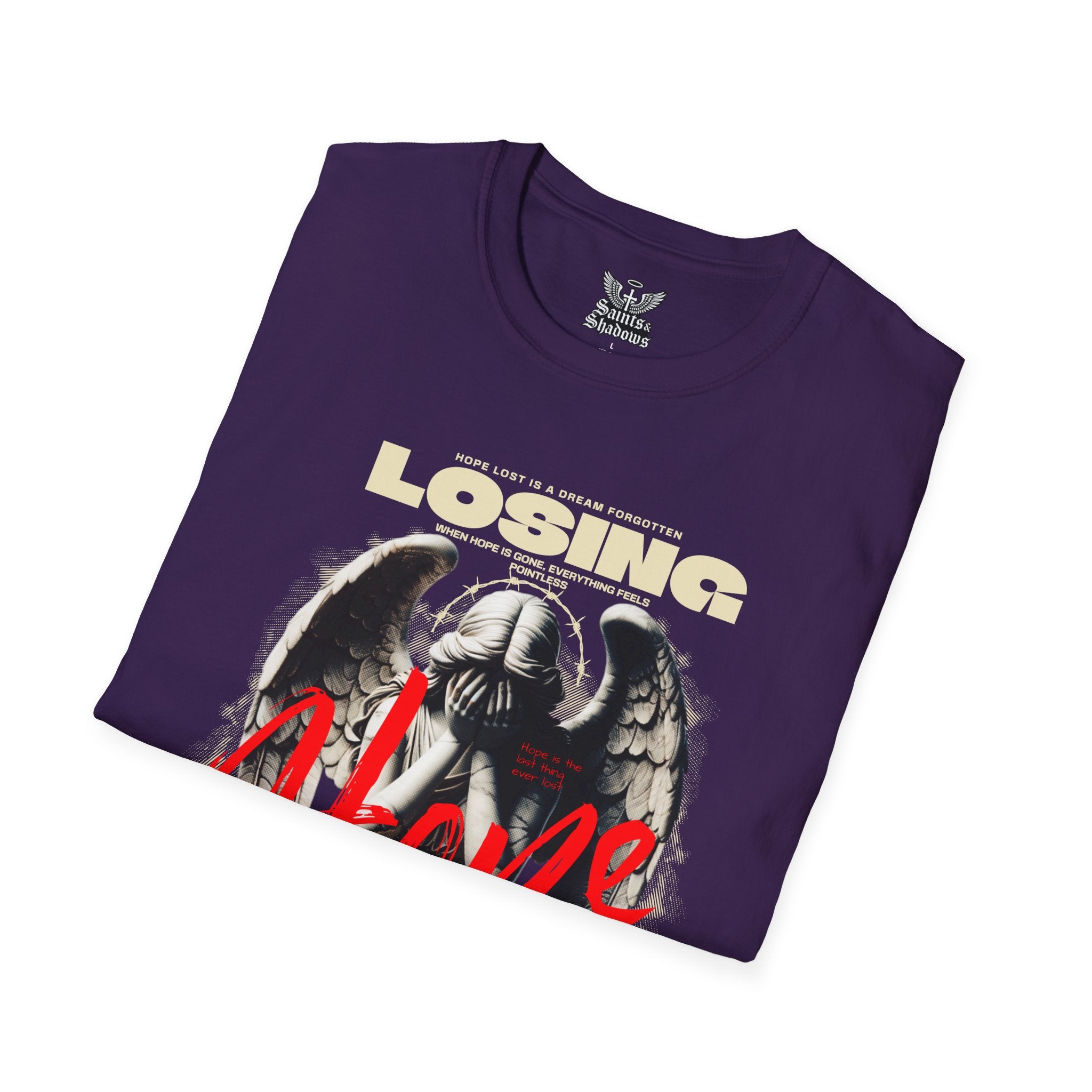 Saints and Shadows - Losing Hope, Angelic Artwork Unisex Softstyle T-Shirt, Casual Wear