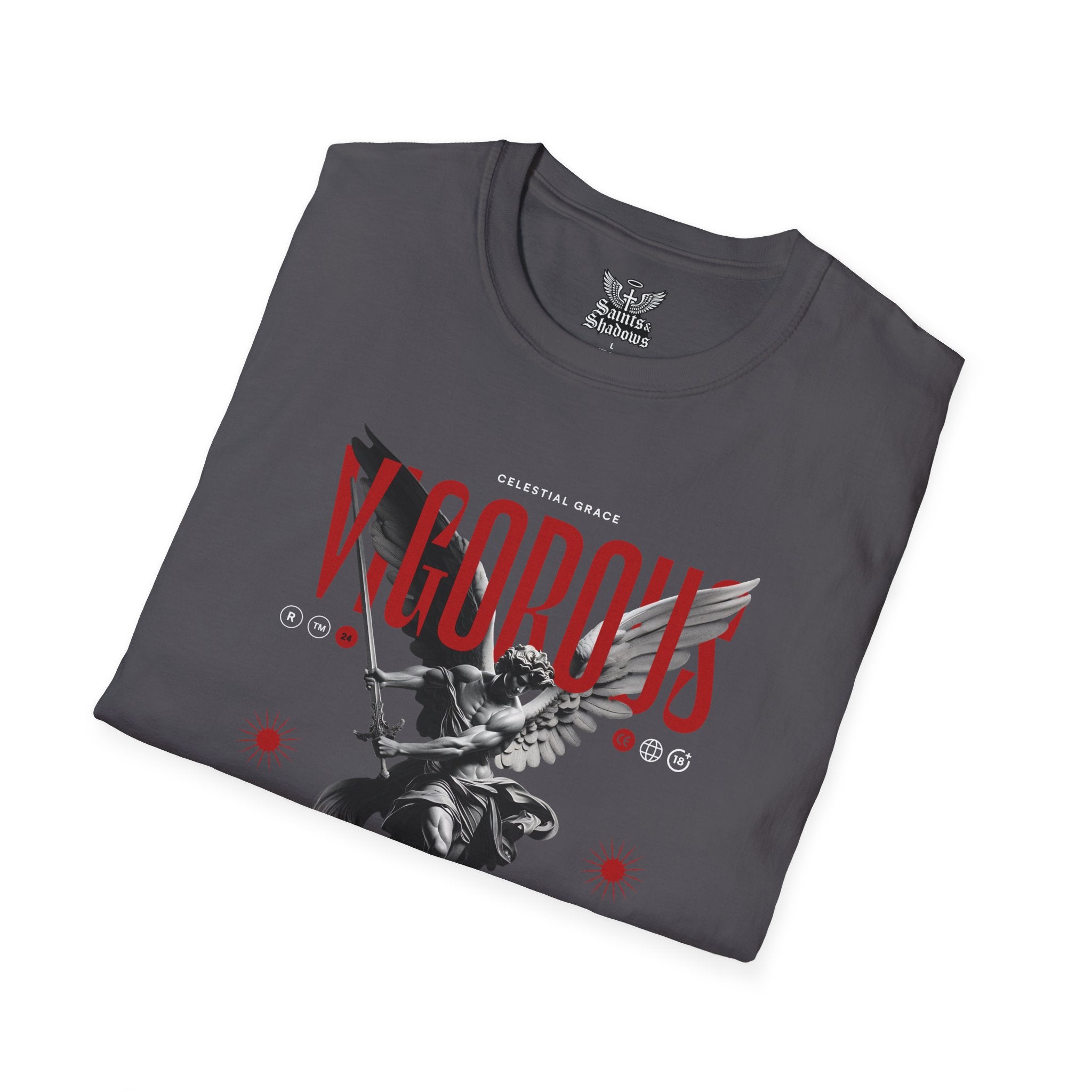Saints and Shadows - Vigorous, Angelic Artwork Unisex Softstyle T-Shirt, Casual Wear