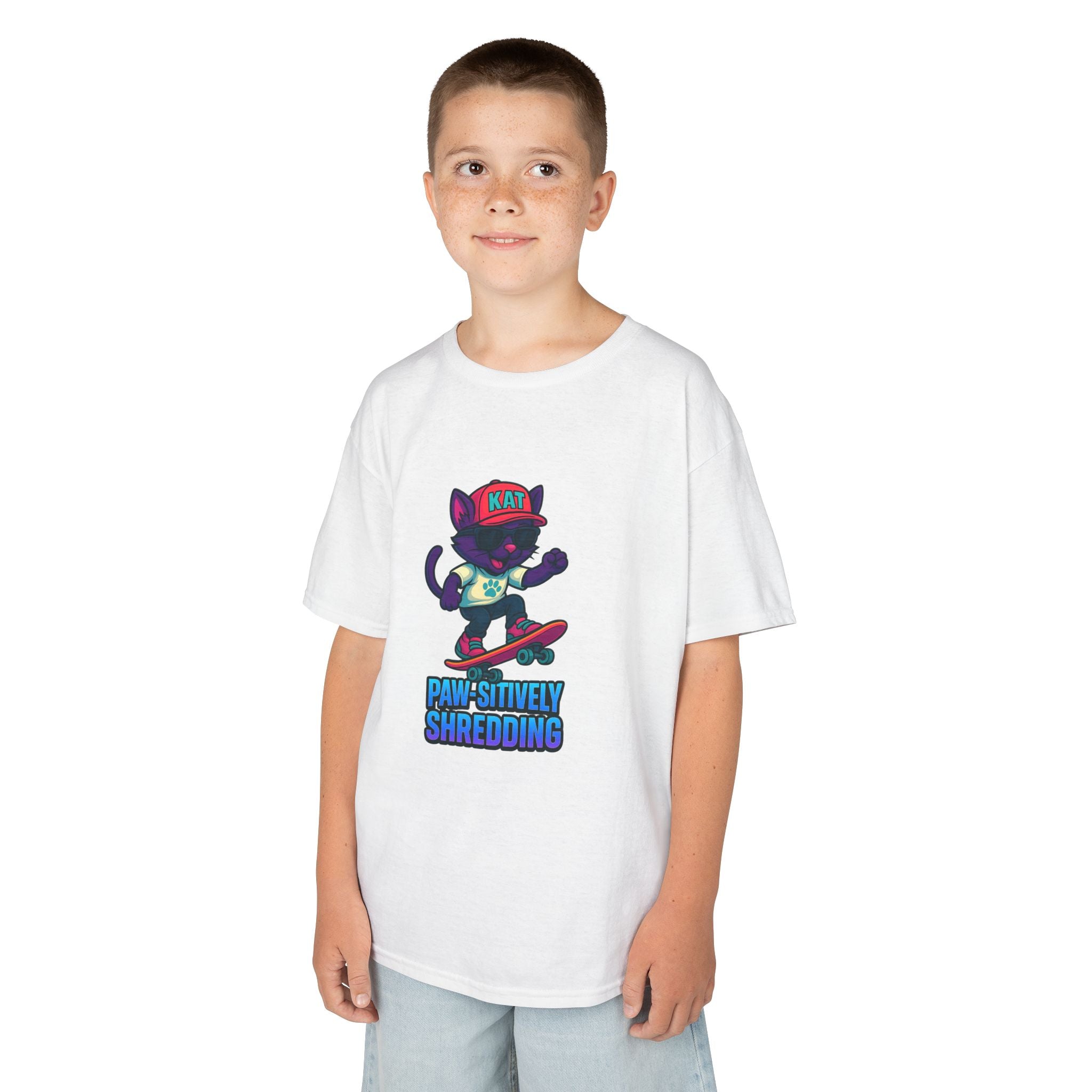 DJ KAT PAWS - Fun Skater Cat Design, Youth Summer T-Shirt, Cool Kids Apparel, Birthday Gift, Trendy Casual Wear