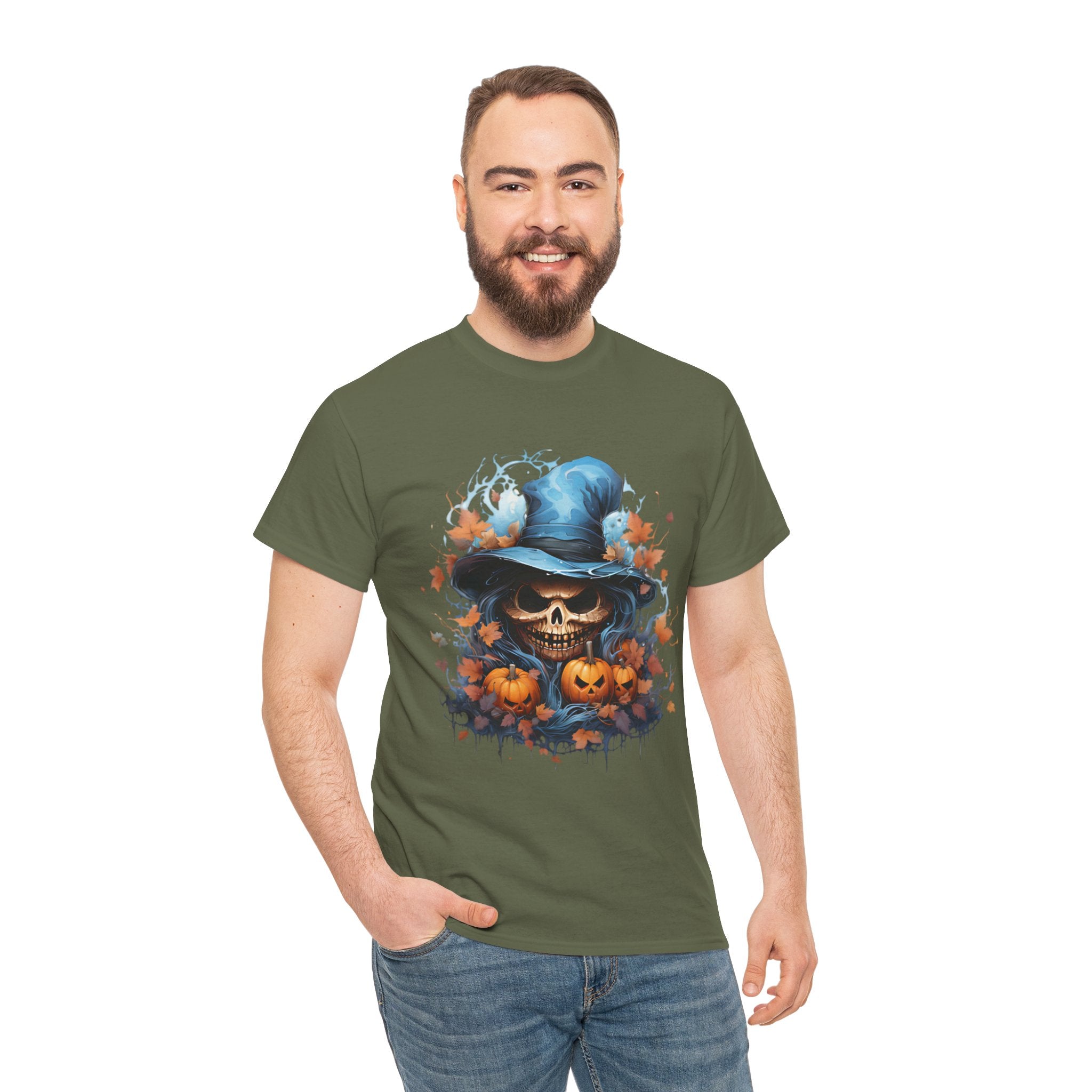 Skull Witch Unhappy Halloween Tee - Halloween Shirt, Spooky Tee, Pumpkin Shirt, Fall Apparel, Costume Top