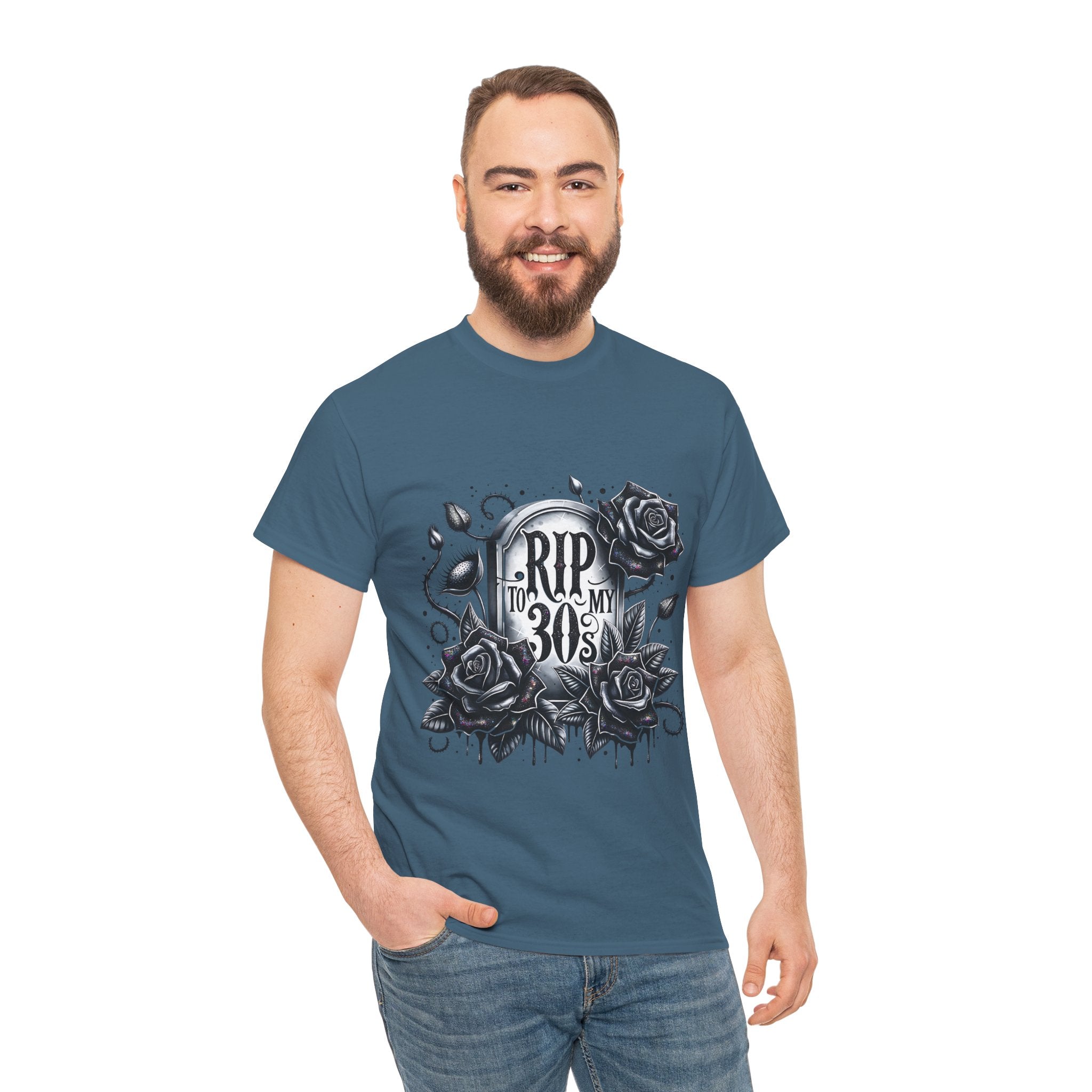 RIP to My 30s, Heavy, Unisex Graphic Shirt, Birthday Gift, Casual Wear, Vintage Style, Floral Design T-shirt