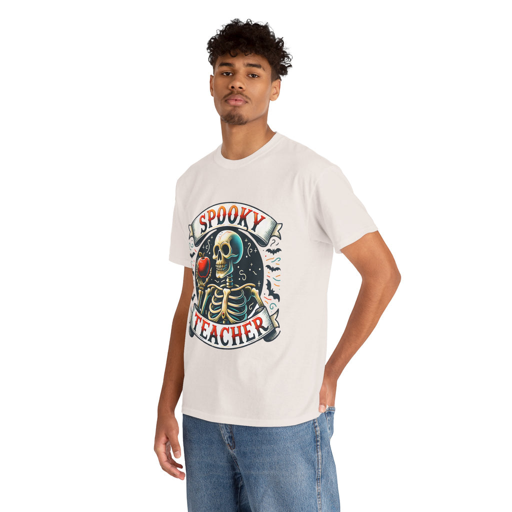 Spooky Teacher Tee, Halloween Shirt, Unisex Cotton T-Shirt, Funny Teacher Gift, Skeleton Design, Fall Apparel