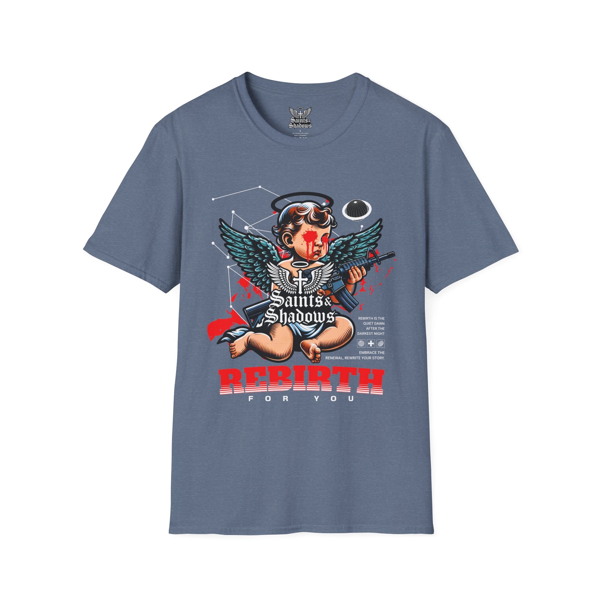 Saints and Shadows - Rebirth, Angelic Artwork Unisex Softstyle T-Shirt, Casual Wear