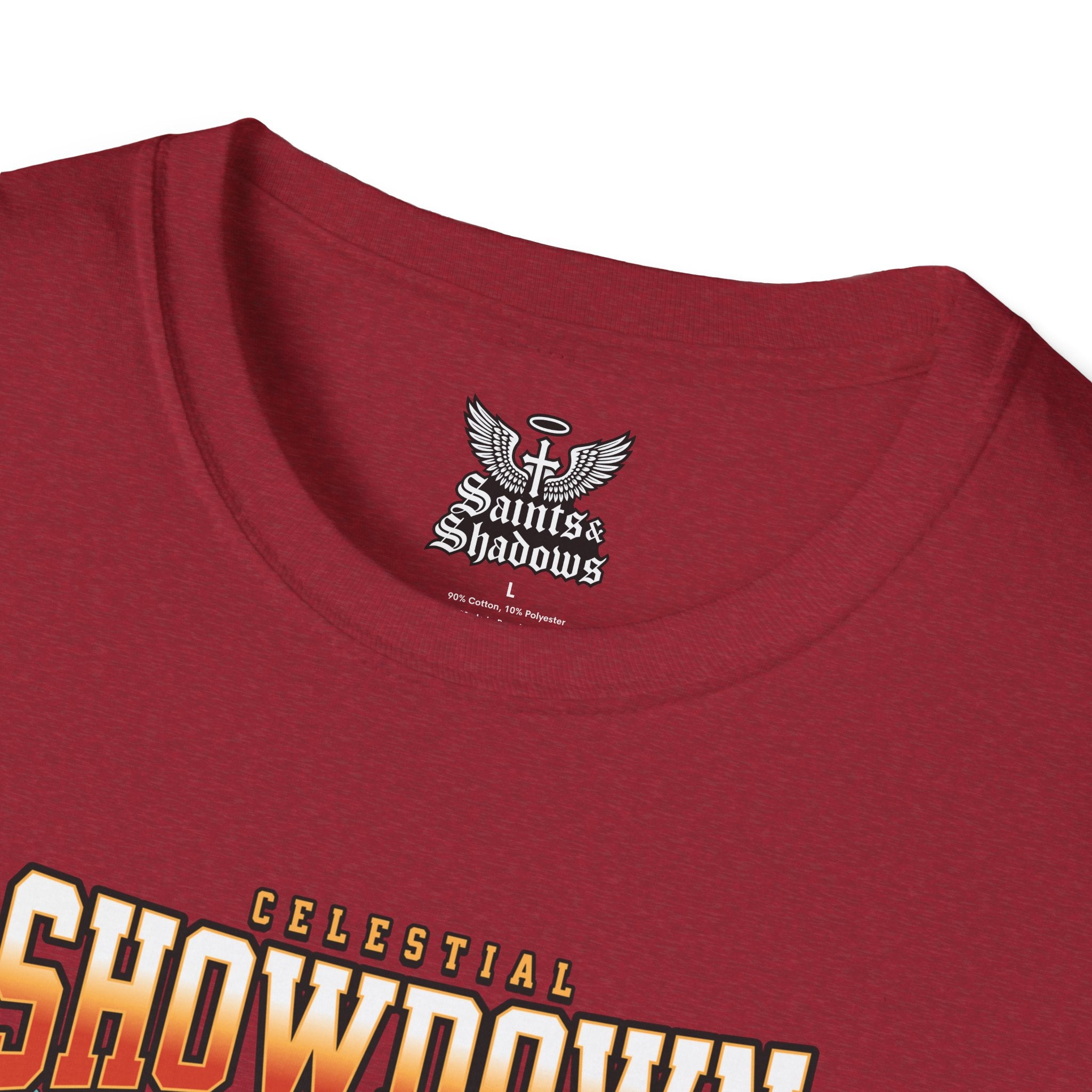 Saints and Shadows - Epic Showdown, Angelic Artwork Unisex Softstyle T-Shirt, Casual Wear