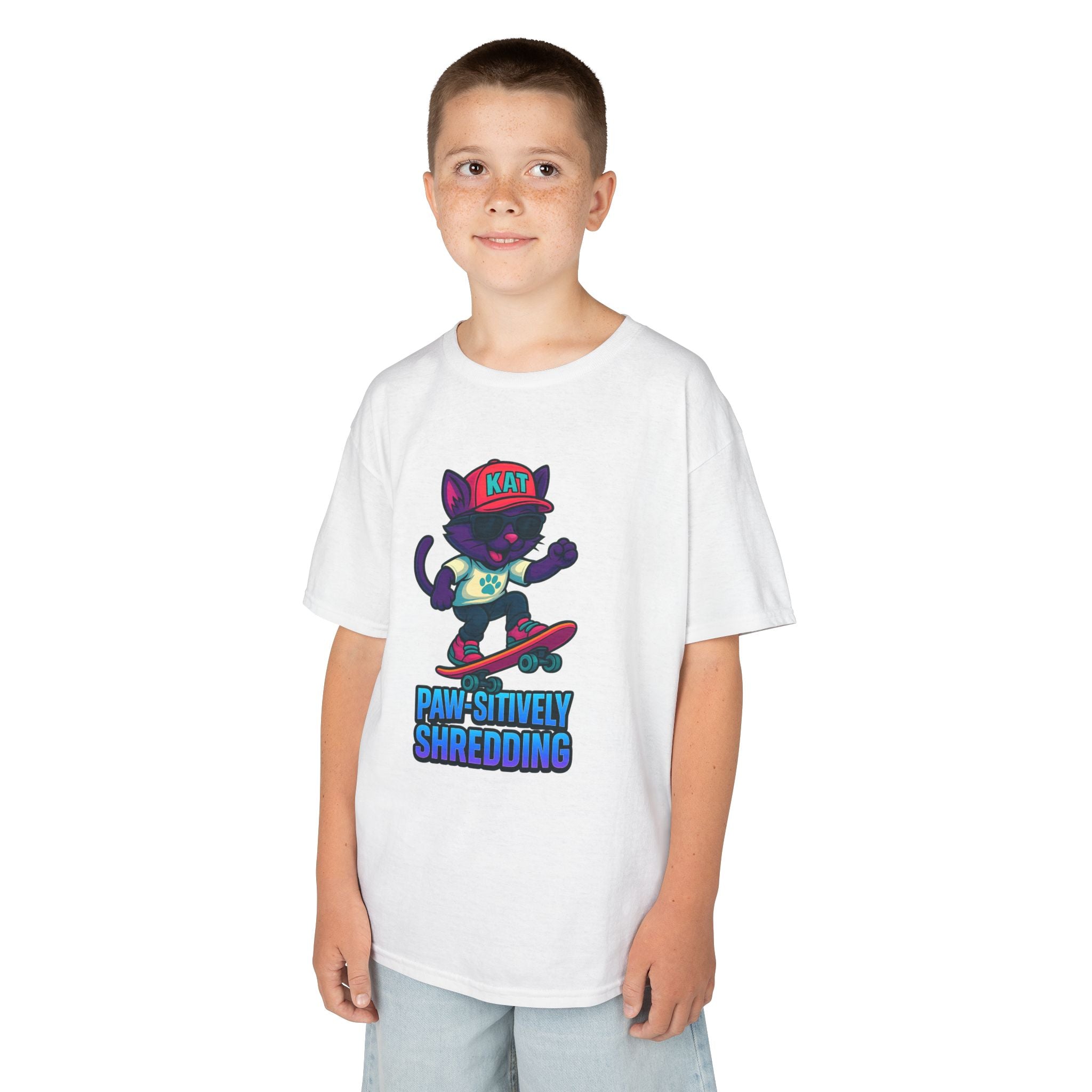 DJ KAT PAWS - Fun Skater Cat Design, Youth Summer T-Shirt, Cool Kids Apparel, Birthday Gift, Trendy Casual Wear