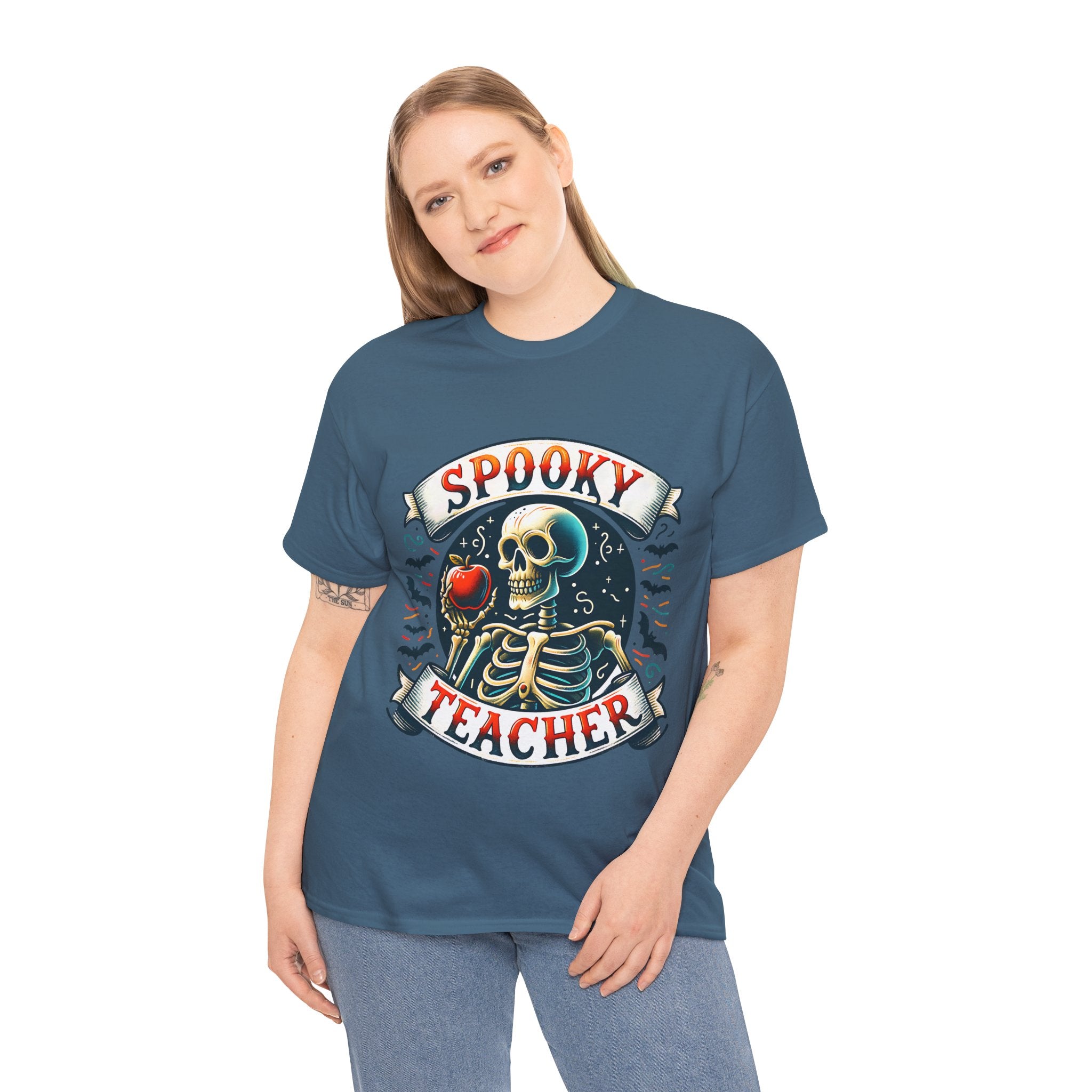 Spooky Teacher Tee, Halloween Shirt, Unisex Cotton T-Shirt, Funny Teacher Gift, Skeleton Design, Fall Apparel