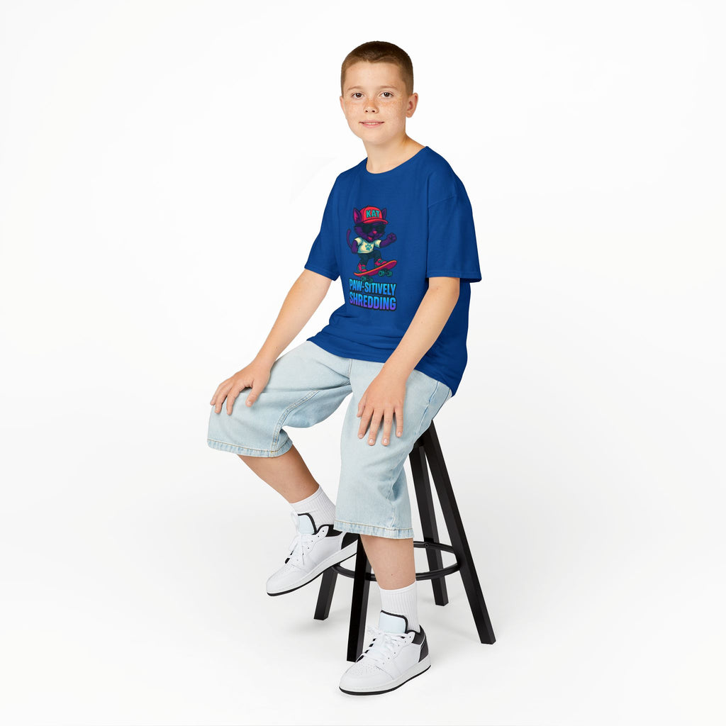 DJ KAT PAWS - Fun Skater Cat Design, Youth Summer T-Shirt, Cool Kids Apparel, Birthday Gift, Trendy Casual Wear