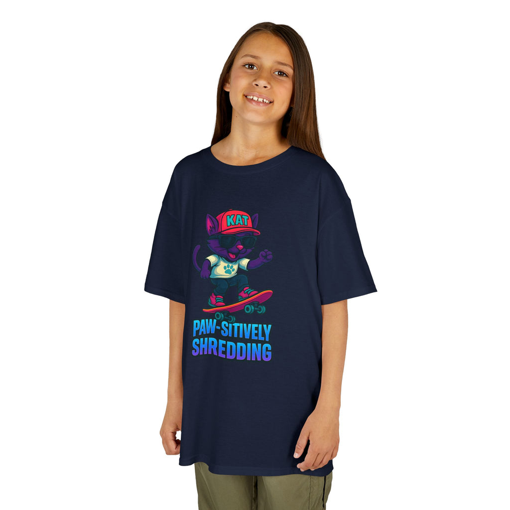 DJ KAT PAWS - Fun Skater Cat Design, Youth Summer T-Shirt, Cool Kids Apparel, Birthday Gift, Trendy Casual Wear
