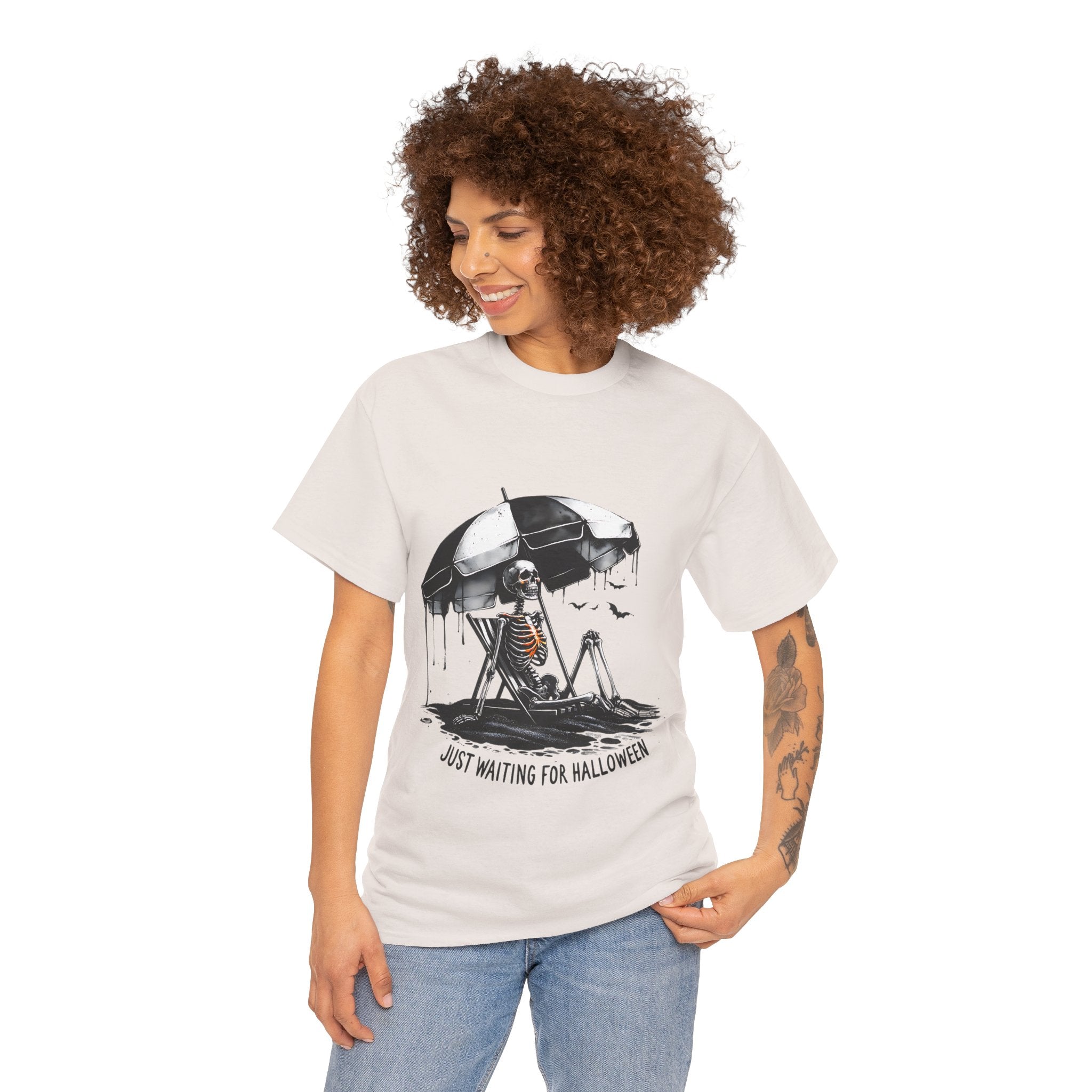 Just Waiting for Halloween, Heavy, Unisex Graphic Shirt, Birthday Gift, Casual Wear, Vintage Style, Floral Design T-shirt