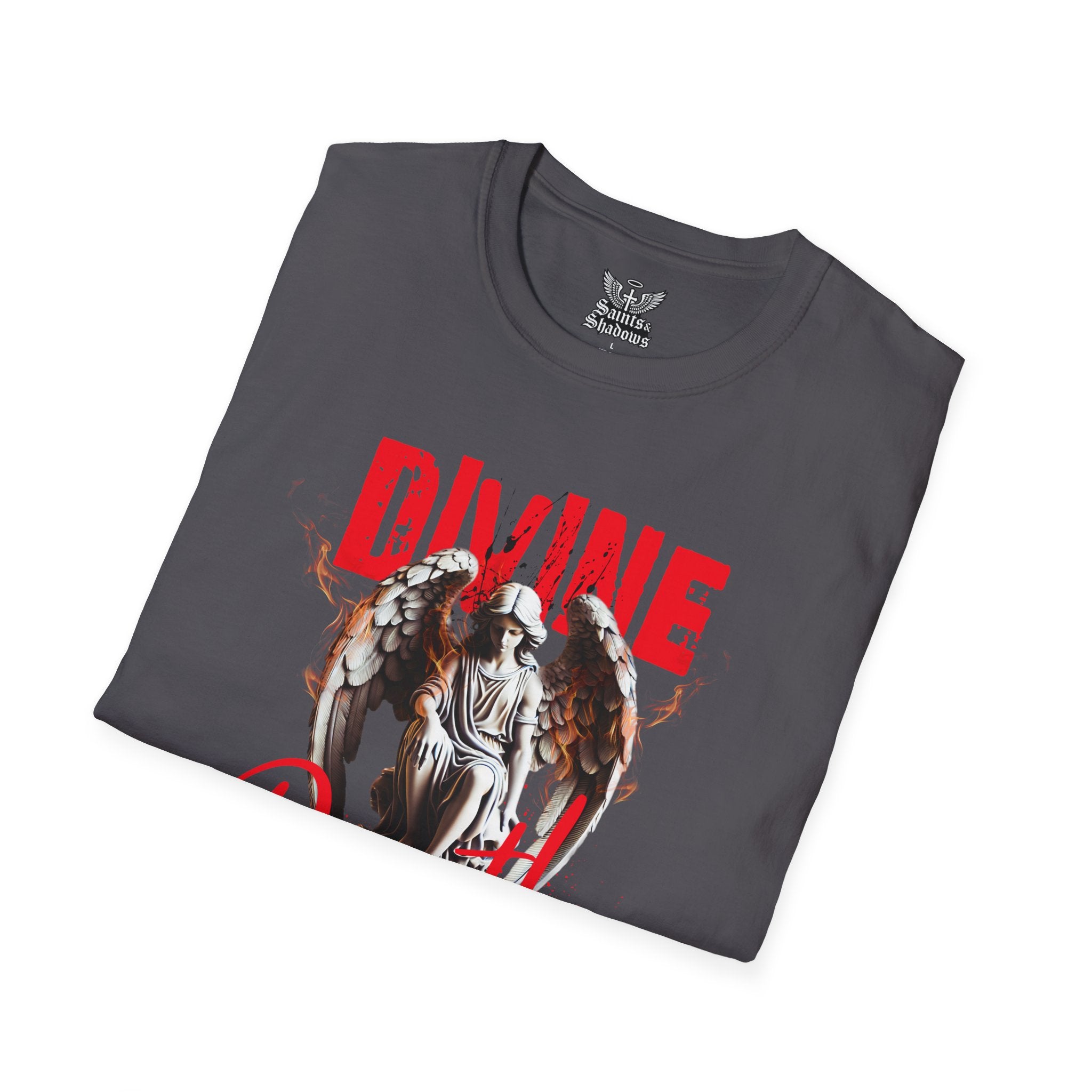 Saints and Shadows - Divine Death, Angelic Artwork Unisex Softstyle T-Shirt, Casual Wear