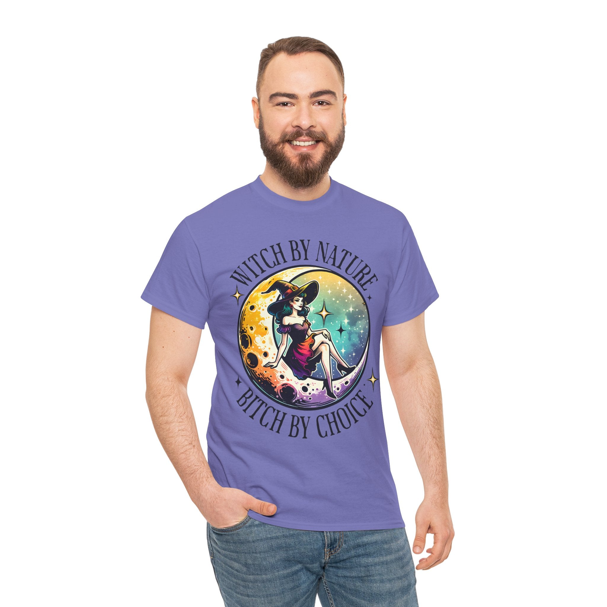Witchy Cotton Tee - "Witch by Nature, Bitch by Choice" | Unisex Tee for Spooky Season, Boho Fashion, Festival Wear, Gift for Witches