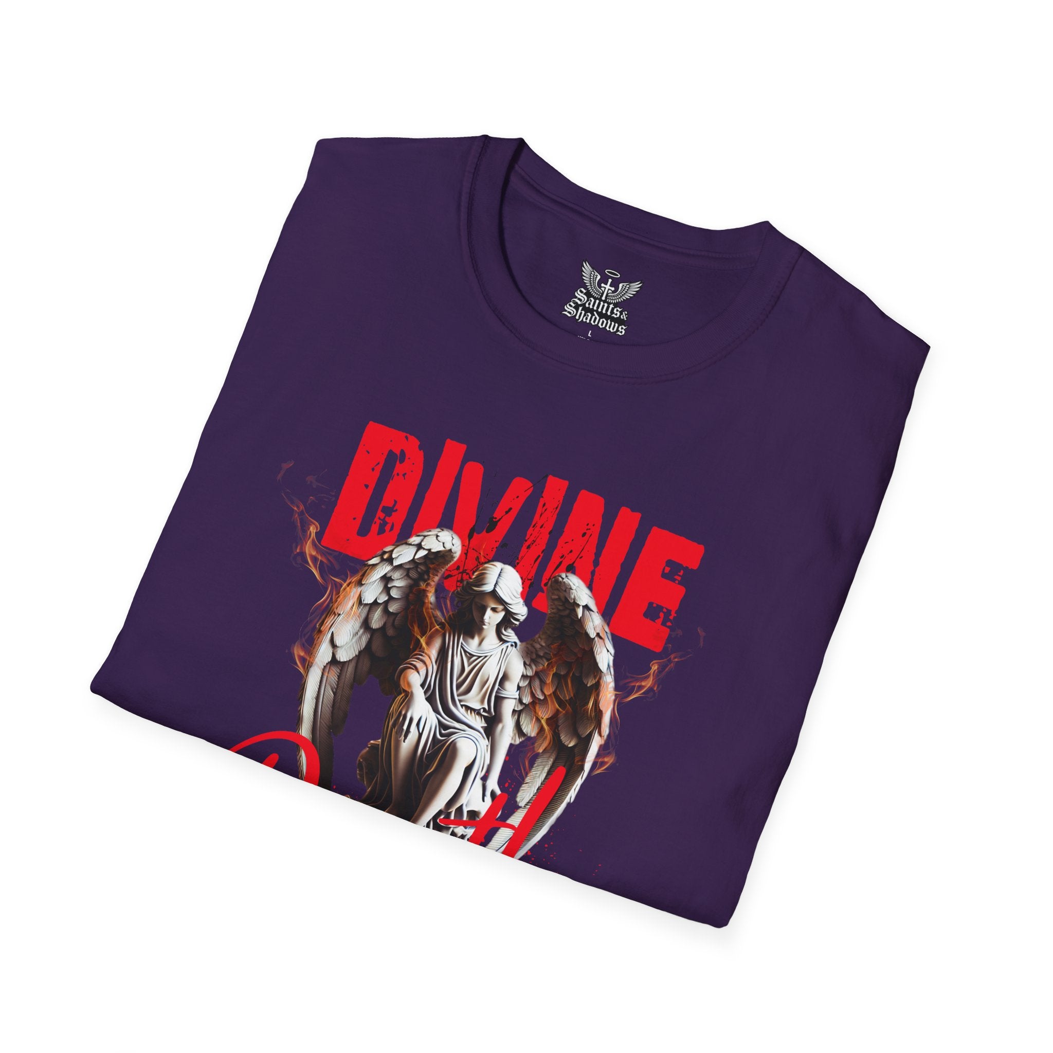 Saints and Shadows - Divine Death, Angelic Artwork Unisex Softstyle T-Shirt, Casual Wear
