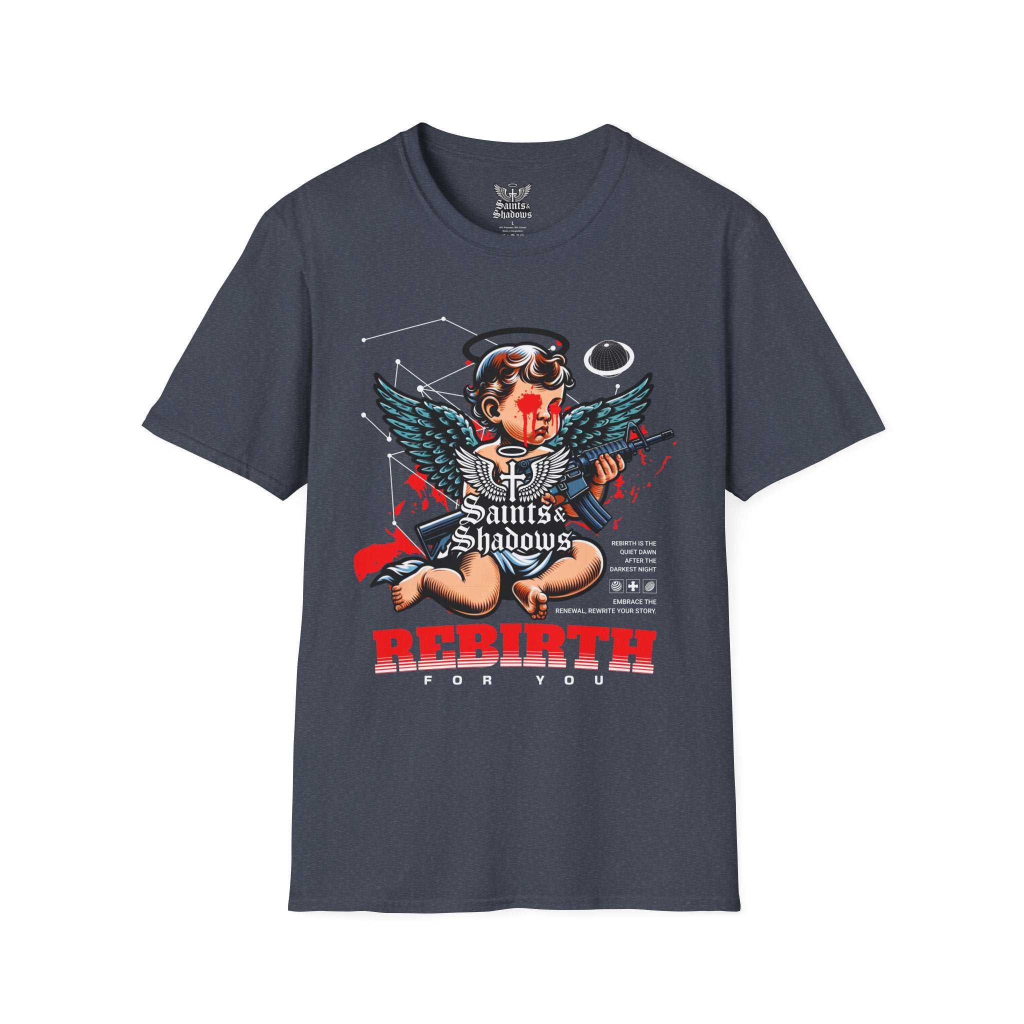 Saints and Shadows - Rebirth, Angelic Artwork Unisex Softstyle T-Shirt, Casual Wear
