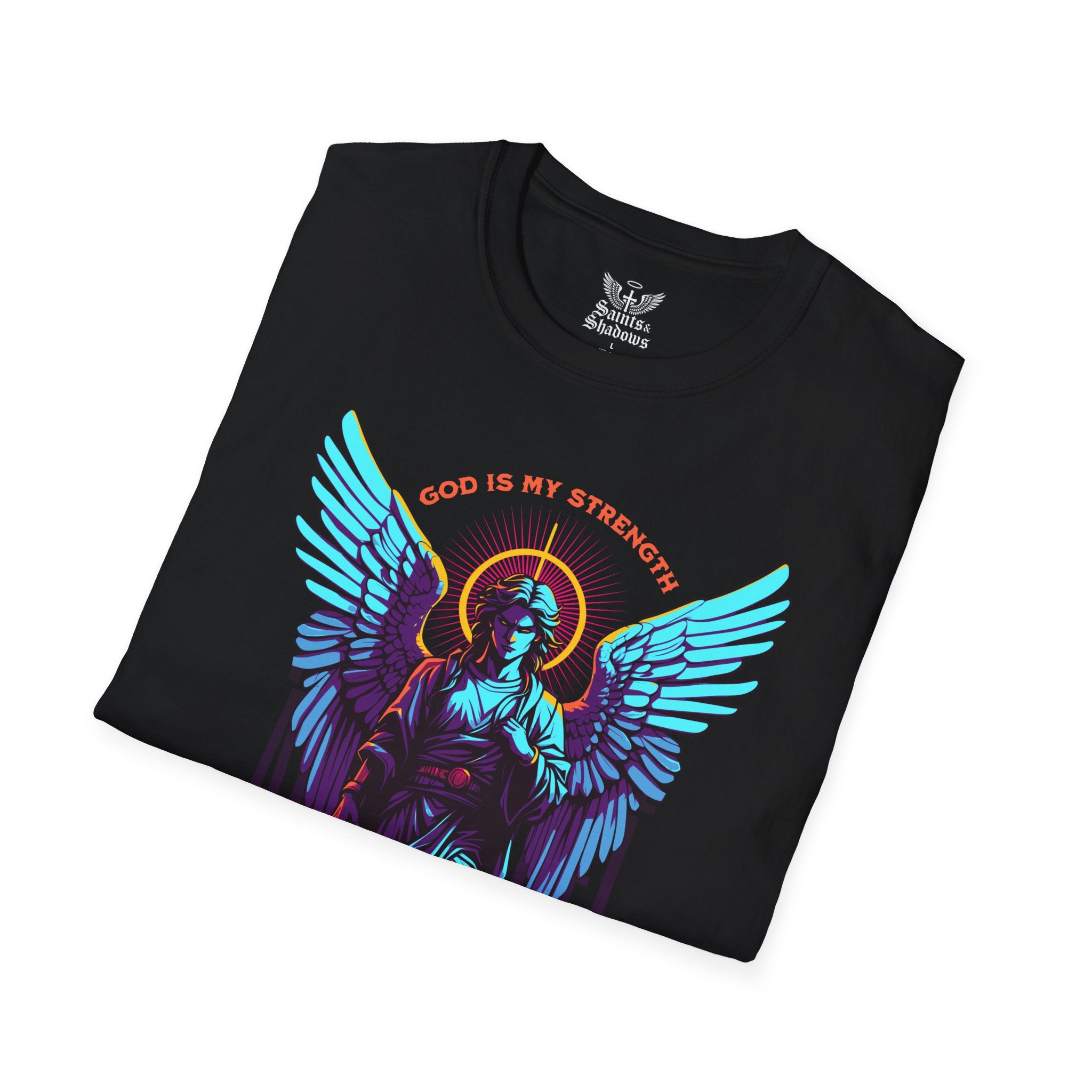 Saints and Shadows - St. Gabriel, Angelic Artwork Unisex Softstyle T-Shirt, Casual Wear