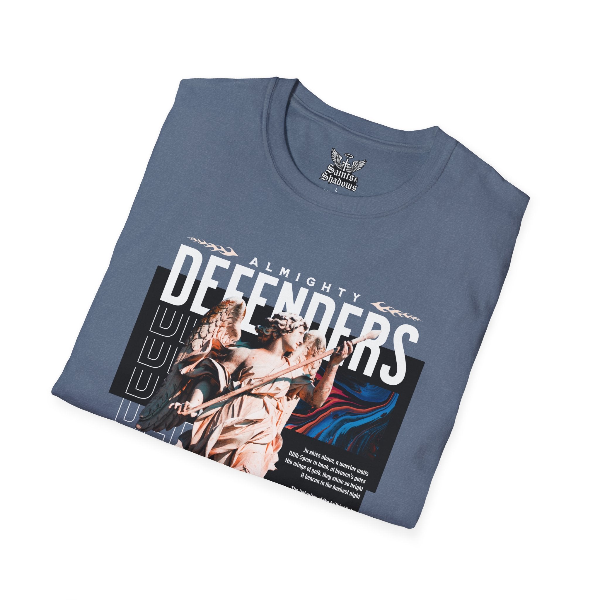 Saints and Shadows - Almighty Defenders, Angelic Artwork Unisex Softstyle T-Shirt, Casual Wear