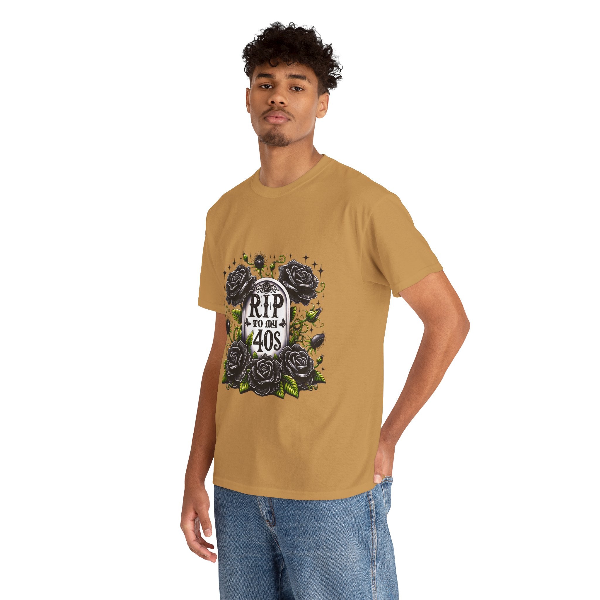 RIP to My 40s Tee, Heavy, Unisex Graphic Shirt, Birthday Gift, Casual Wear, Vintage Style, Floral Design T-shirt