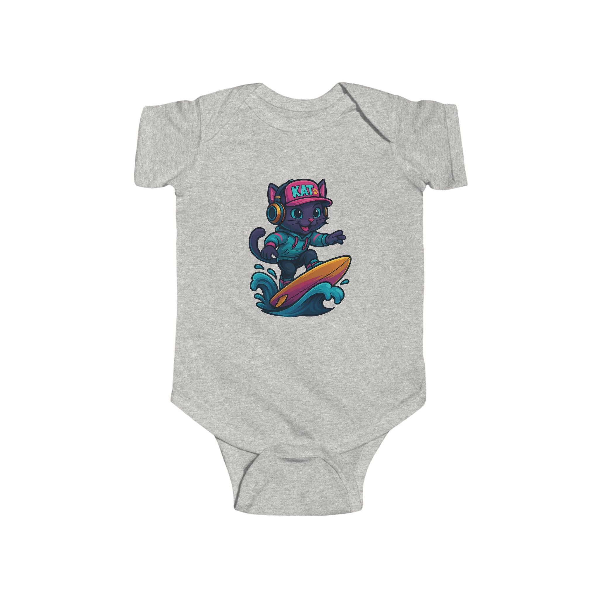 DJ KAT PAWS Surfing Champ | Infant Bodysuit, Cute Baby Gift, Nursery Apparel, Baby Shower Gift, Unique Baby Clothing