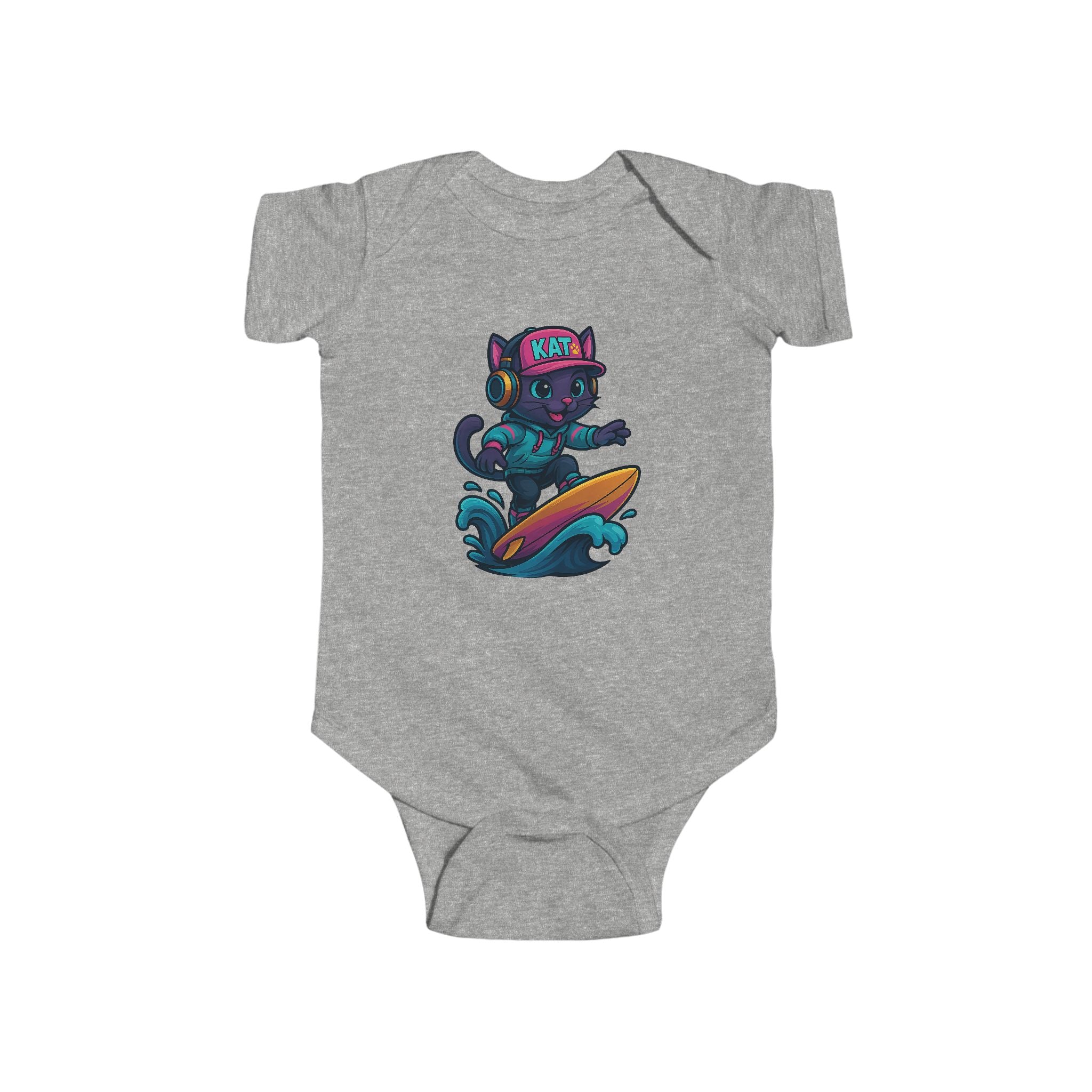 DJ KAT PAWS Surfing Champ | Infant Bodysuit, Cute Baby Gift, Nursery Apparel, Baby Shower Gift, Unique Baby Clothing