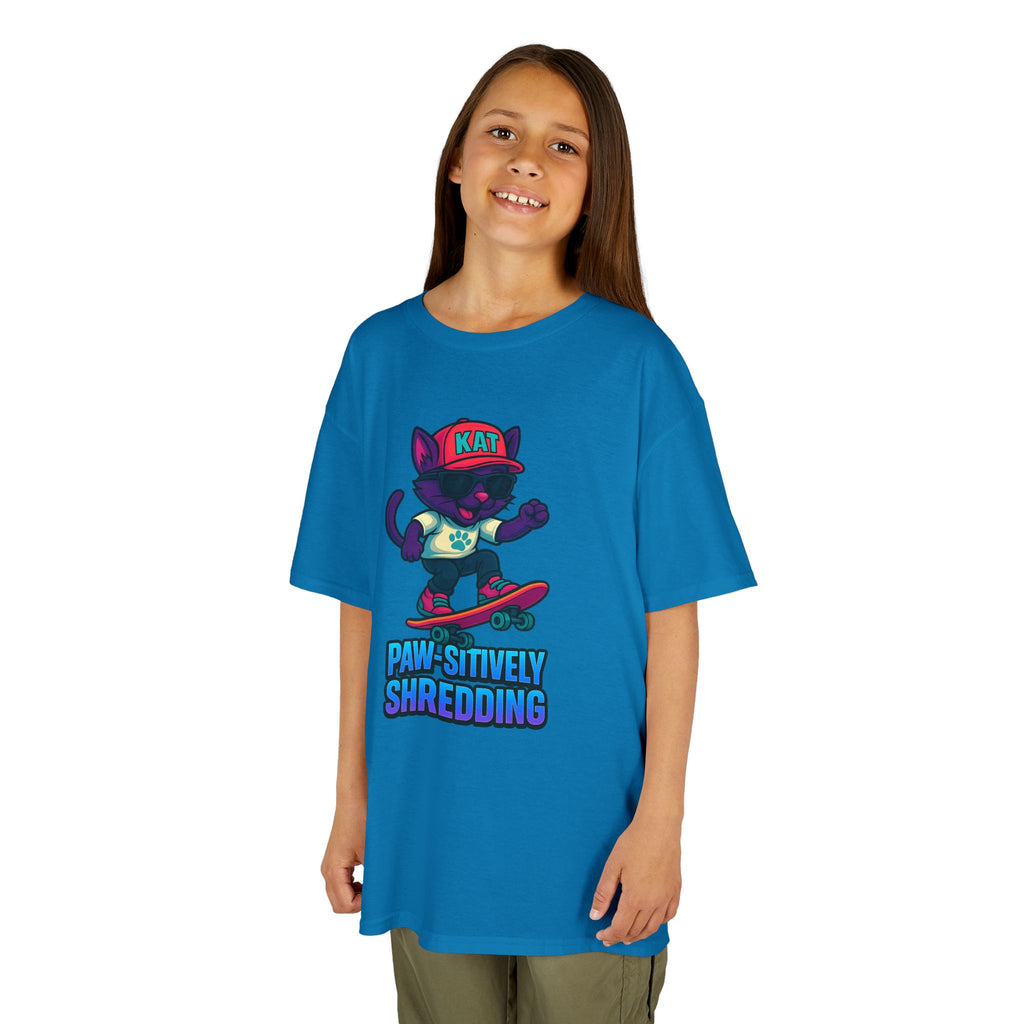 DJ KAT PAWS - Fun Skater Cat Design, Youth Summer T-Shirt, Cool Kids Apparel, Birthday Gift, Trendy Casual Wear