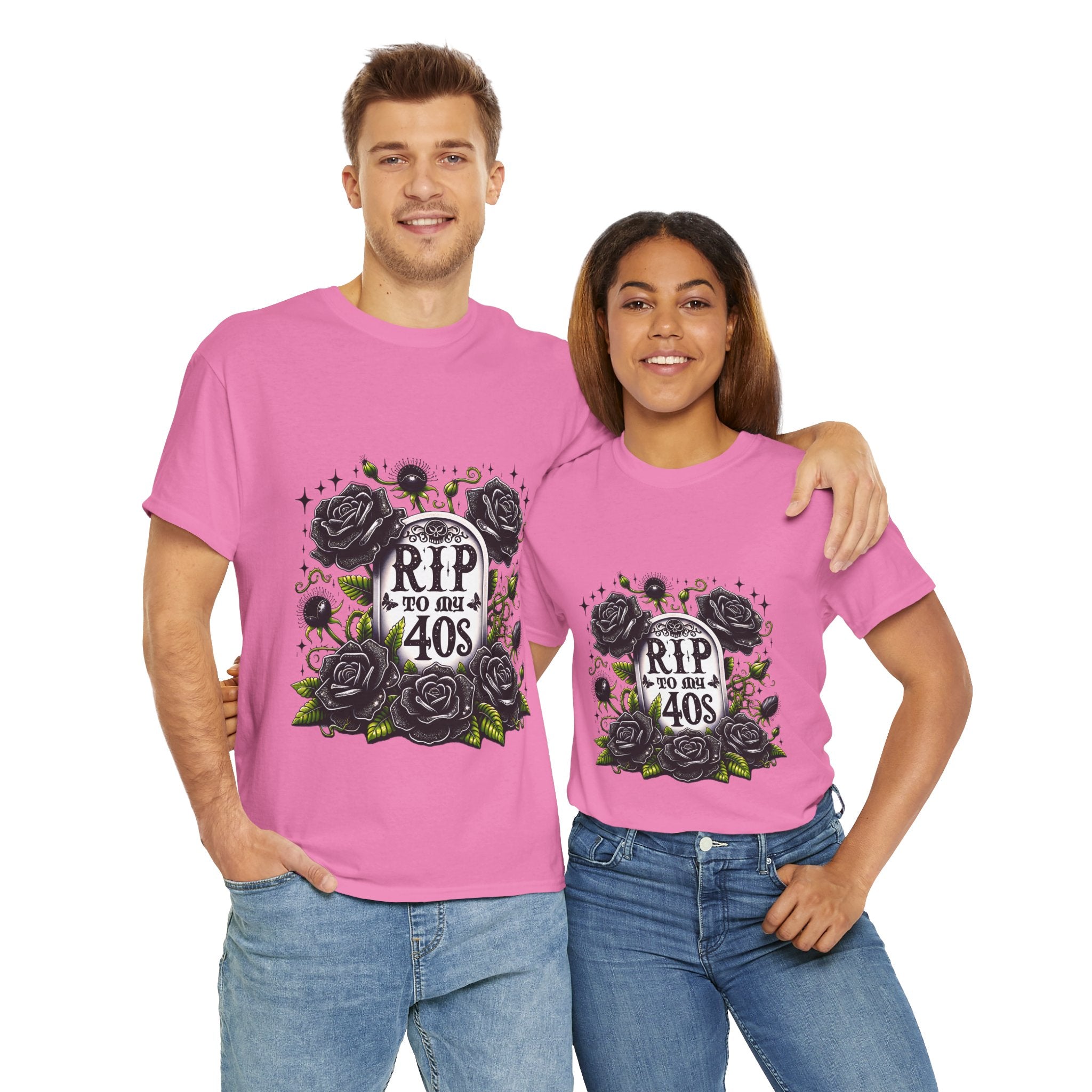 RIP to My 40s Tee, Heavy, Unisex Graphic Shirt, Birthday Gift, Casual Wear, Vintage Style, Floral Design T-shirt