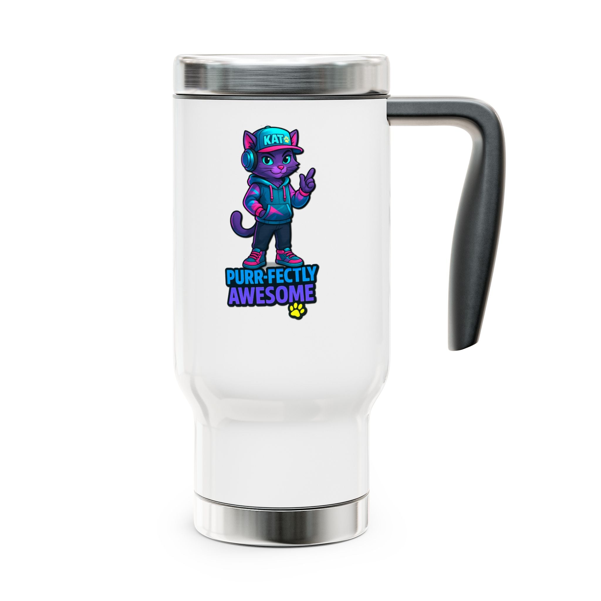 DJ KAT PAWS Purr-fectly Awesome, Travel Mug | Stylish 14oz Stainless Steel Cup, Perfect for Cat Lovers, Musicians, Gifts, Everyday Use
