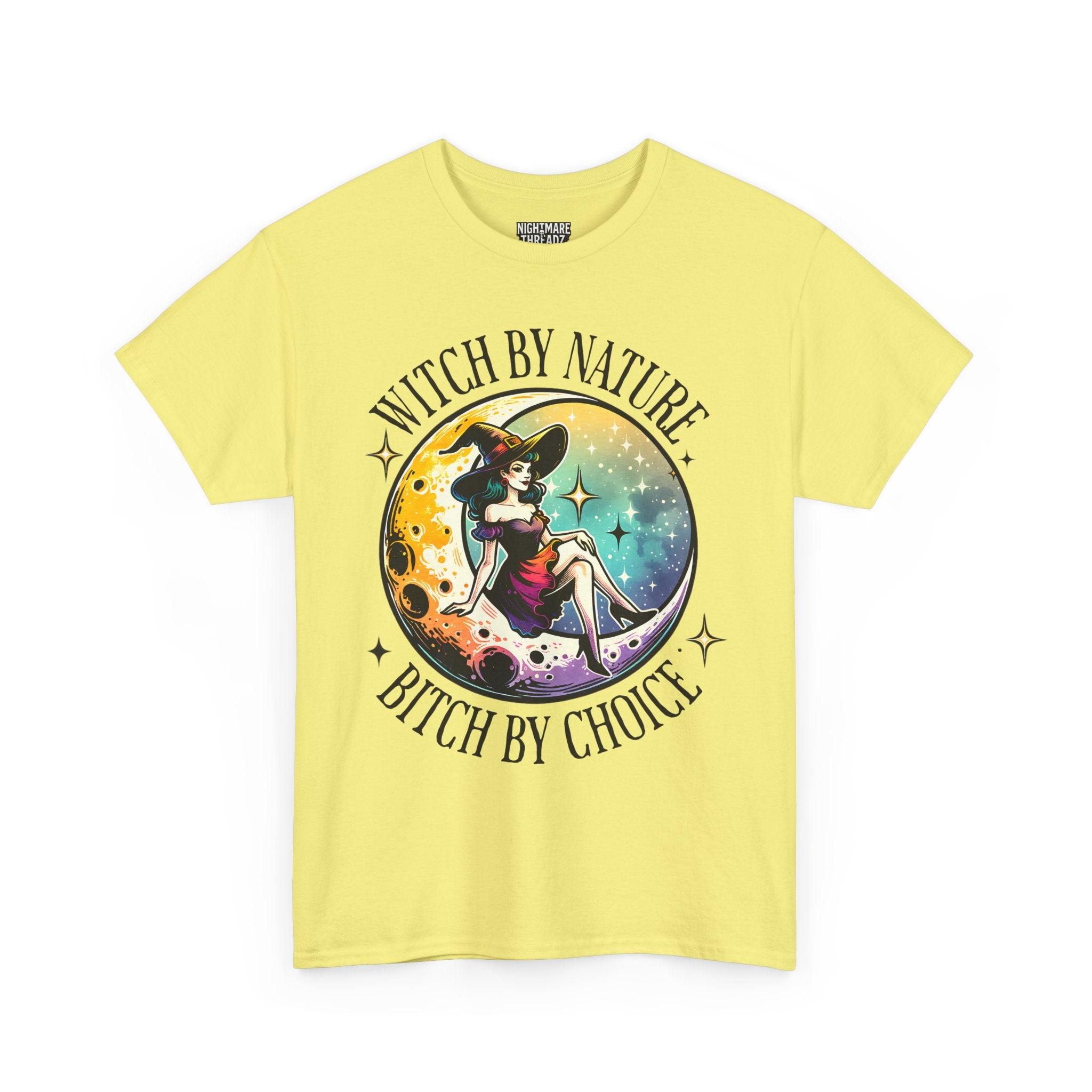 Witchy Cotton Tee - "Witch by Nature, Bitch by Choice" | Unisex Tee for Spooky Season, Boho Fashion, Festival Wear, Gift for Witches