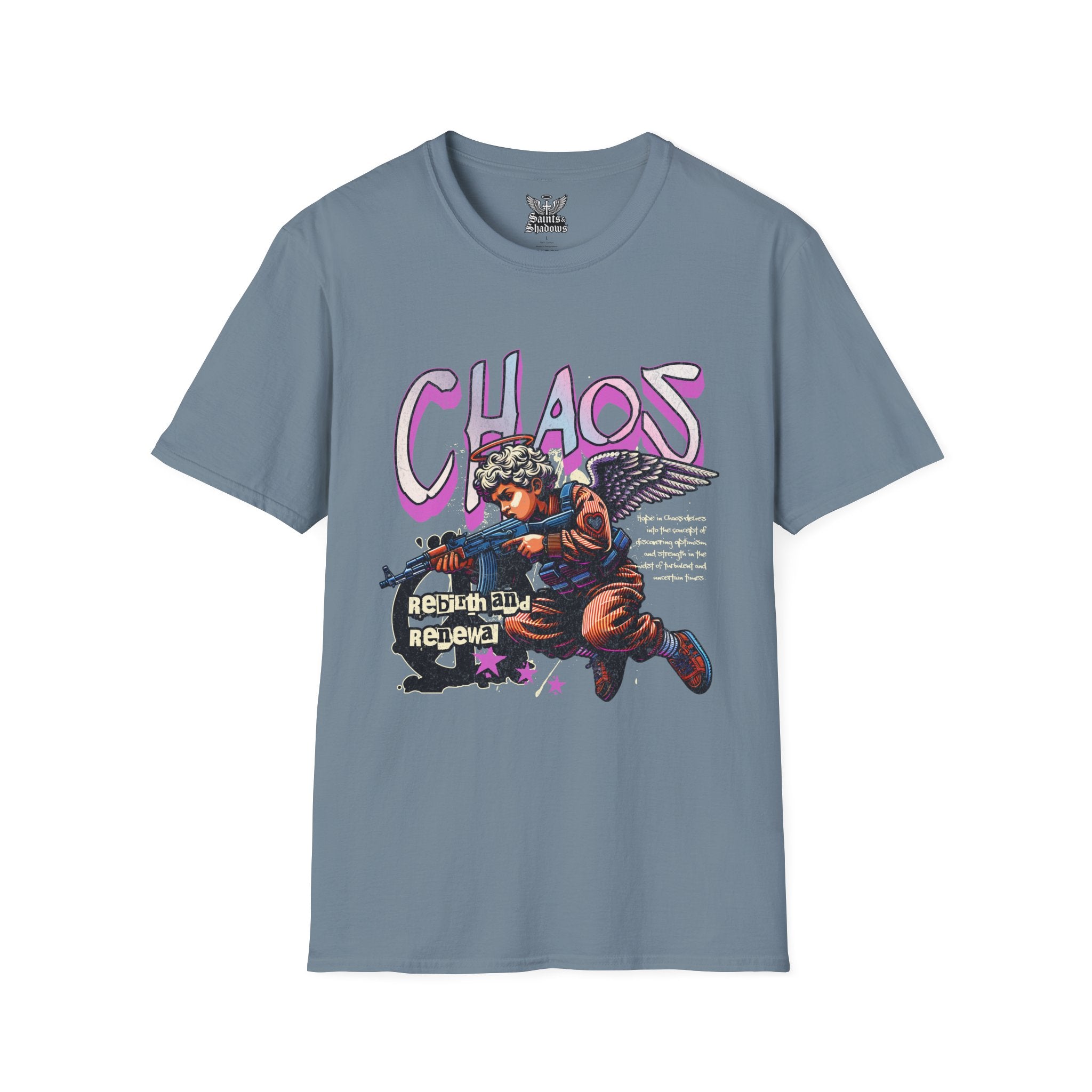 Saints and Shadows - Chaos, Angelic Artwork Unisex Softstyle T-Shirt, Casual Wear