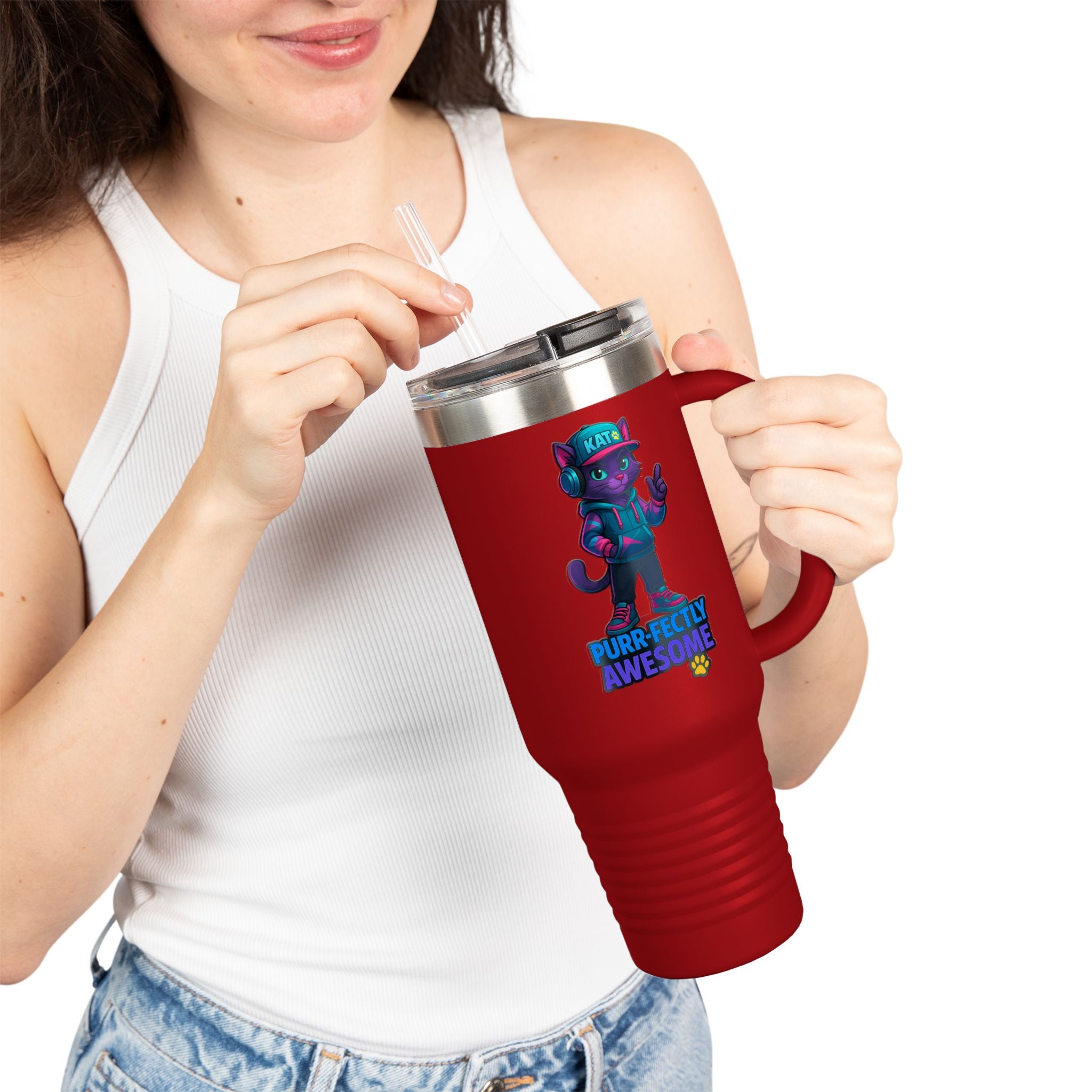 DJ KAT PAWS Purr-fectly Awesome | Travel Mug  - for Cat Lovers, 40oz Insulated Tumbler, Perfect for Road Trips, Gifts for Pet Owners.