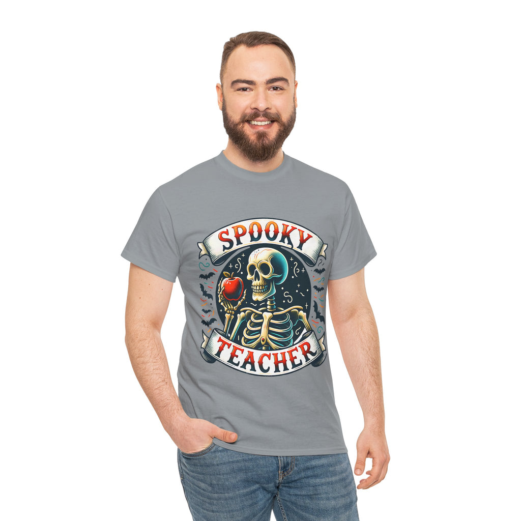 Spooky Teacher Tee, Halloween Shirt, Unisex Cotton T-Shirt, Funny Teacher Gift, Skeleton Design, Fall Apparel