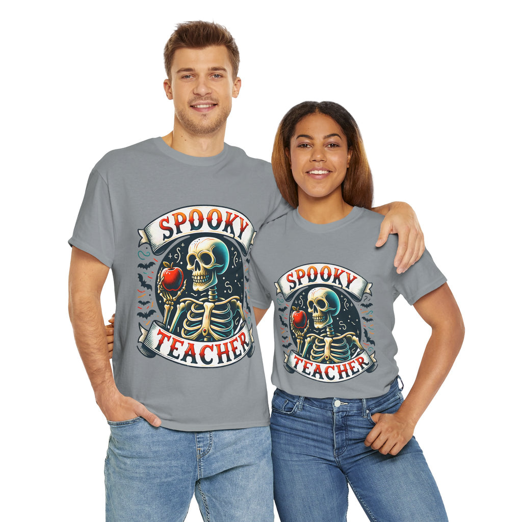 Spooky Teacher Tee, Halloween Shirt, Unisex Cotton T-Shirt, Funny Teacher Gift, Skeleton Design, Fall Apparel