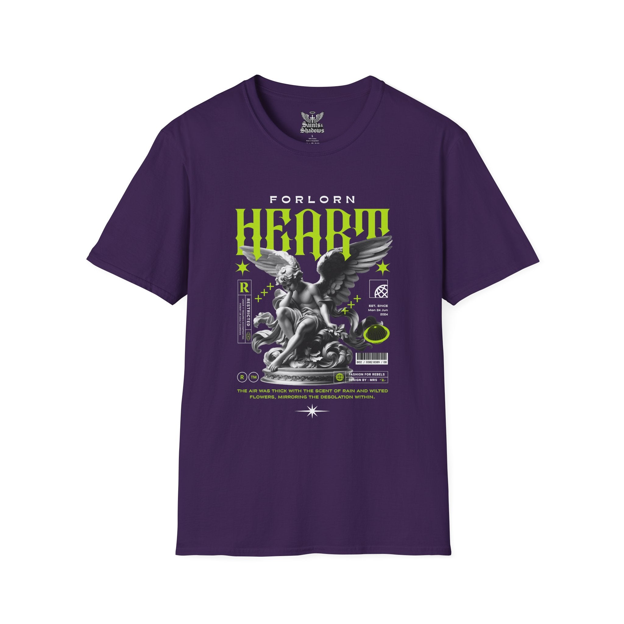 Saints and Shadows - Forlorn Heart, Angelic Artwork Unisex Softstyle T-Shirt, Casual Wear