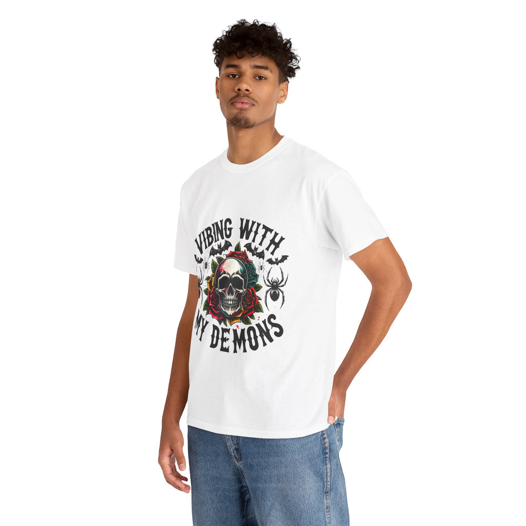 Vibing With My Demons, Halloween Skeleton & Pumpkin Tee, Spooky Season Apparel, Fall Fashion, Gift for Halloween Lovers