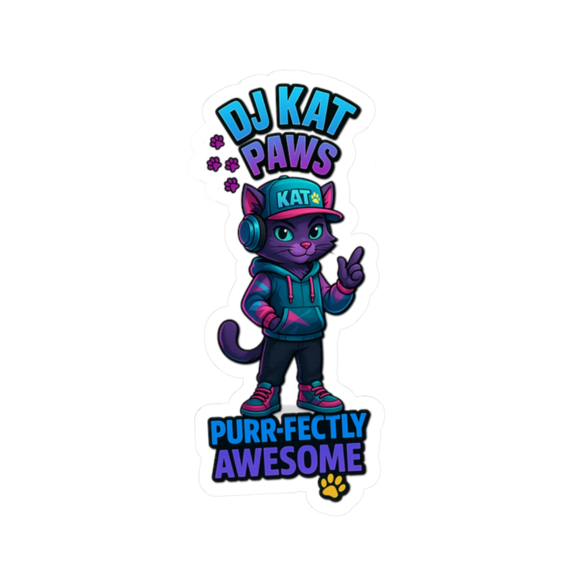 DJ KAT PAWS - Purr-fectly Awesome | Laptop Stickers, Pet Lover Gift, Indie Art, Fun & Quirky Stickers
