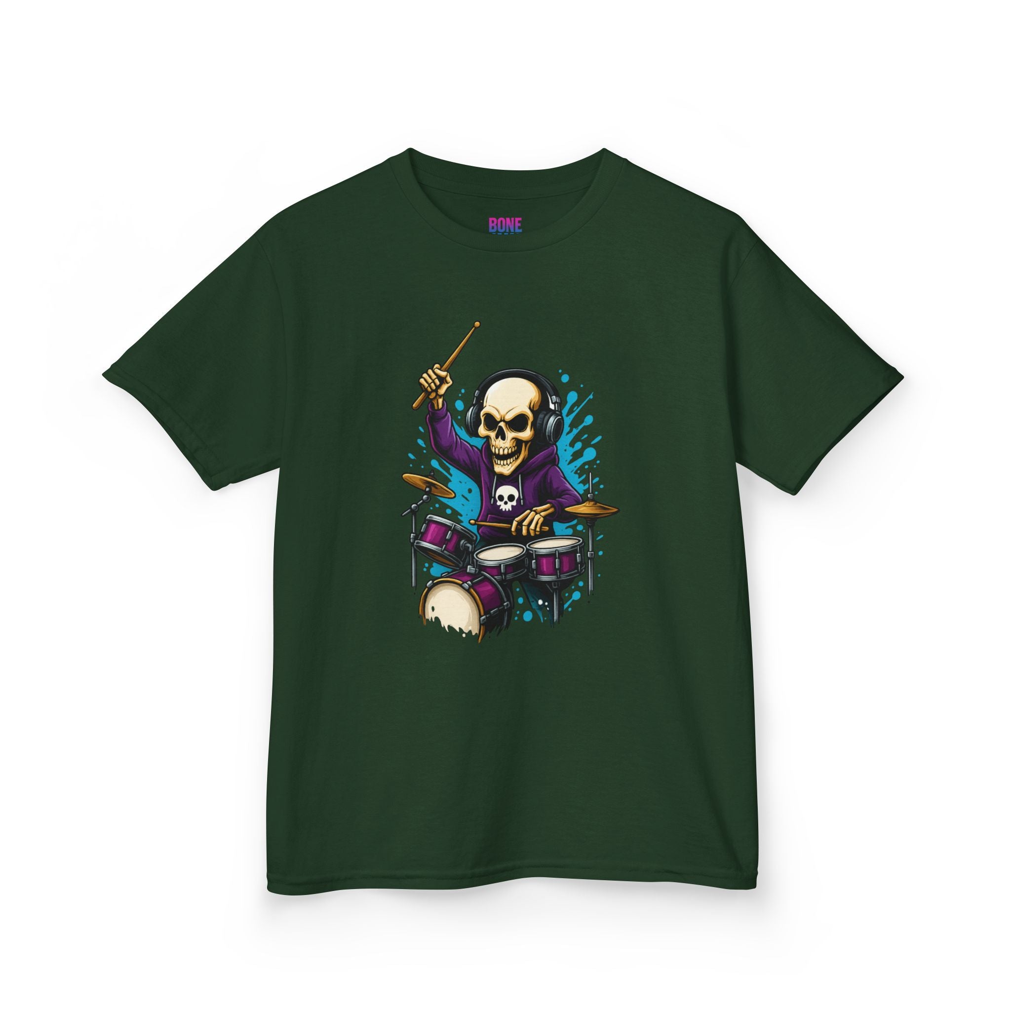 Bone Jams MC Bonez Kids Tee | Drummer Edition | Halloween Costume, Birthday Gift & Drop Dead Beats Apparel