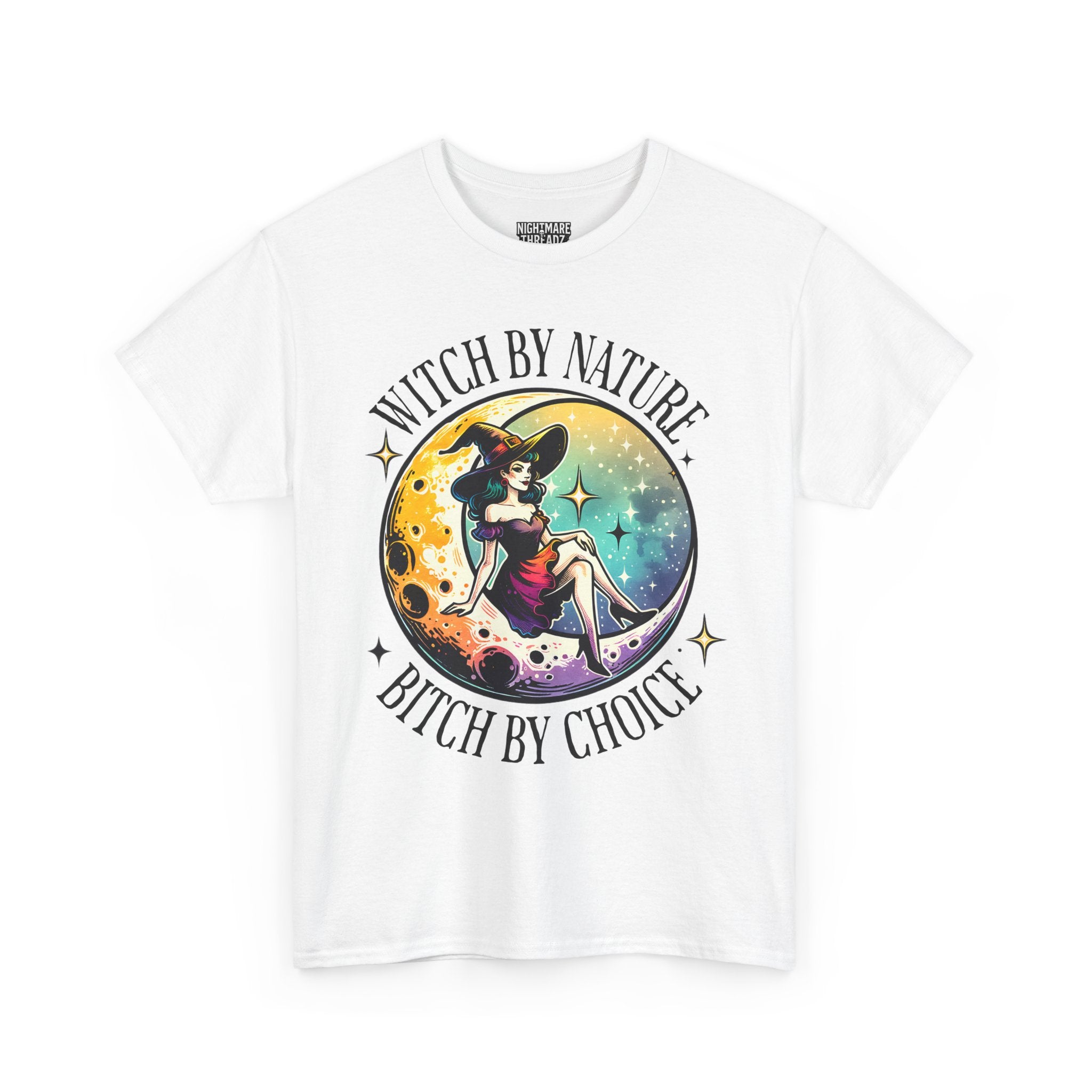 Witchy Cotton Tee - "Witch by Nature, Bitch by Choice" | Unisex Tee for Spooky Season, Boho Fashion, Festival Wear, Gift for Witches