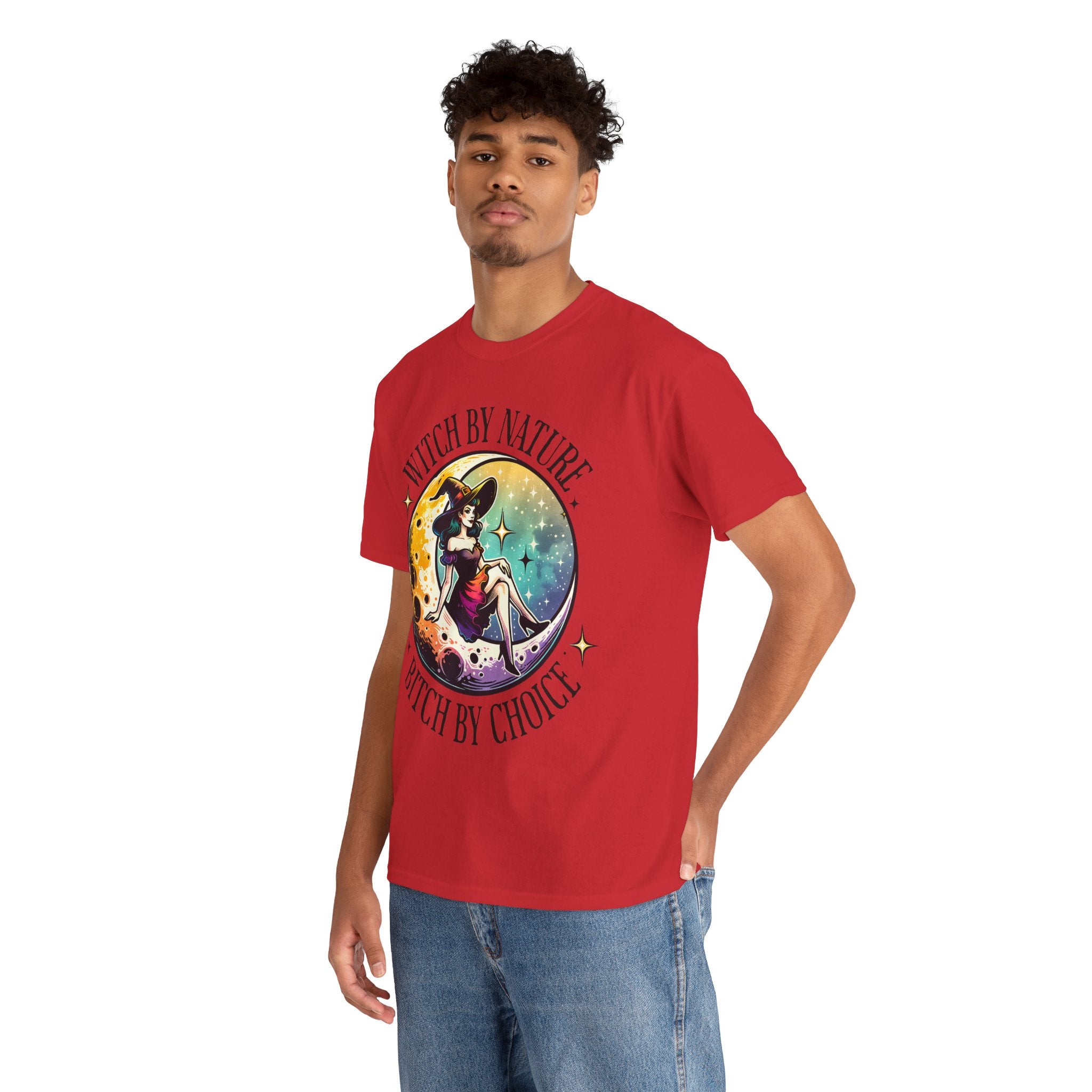 Witchy Cotton Tee - "Witch by Nature, Bitch by Choice" | Unisex Tee for Spooky Season, Boho Fashion, Festival Wear, Gift for Witches
