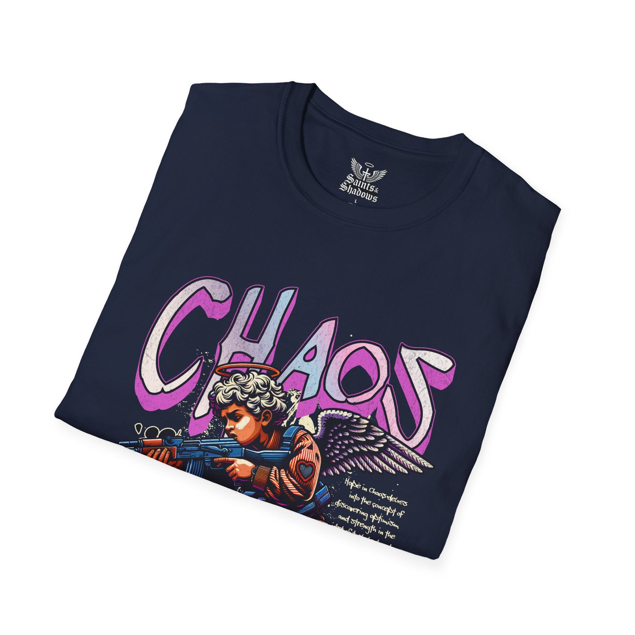 Saints and Shadows - Chaos, Angelic Artwork Unisex Softstyle T-Shirt, Casual Wear