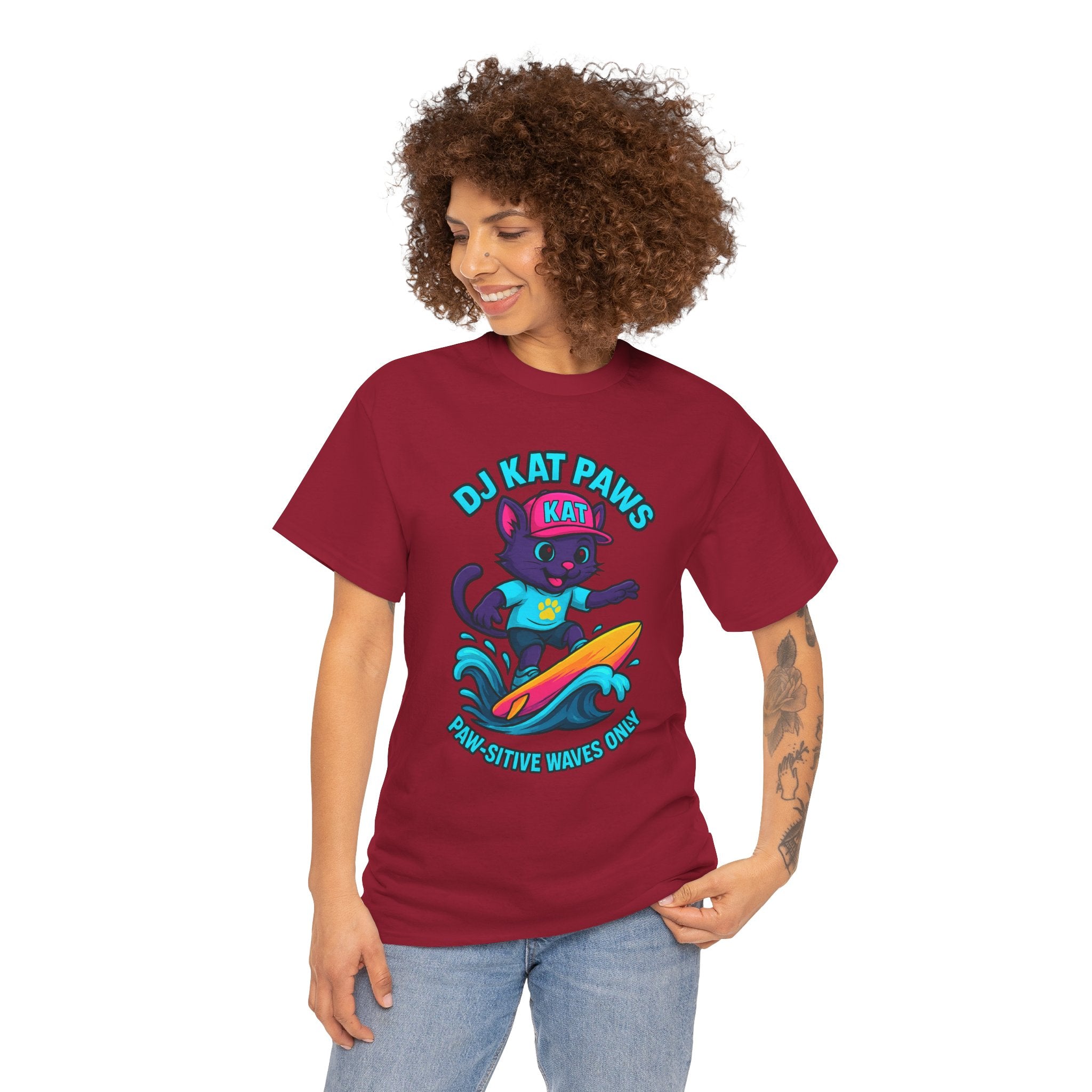 DJ KAT PAWS Paw-sitive Waves Only Surfing Tee